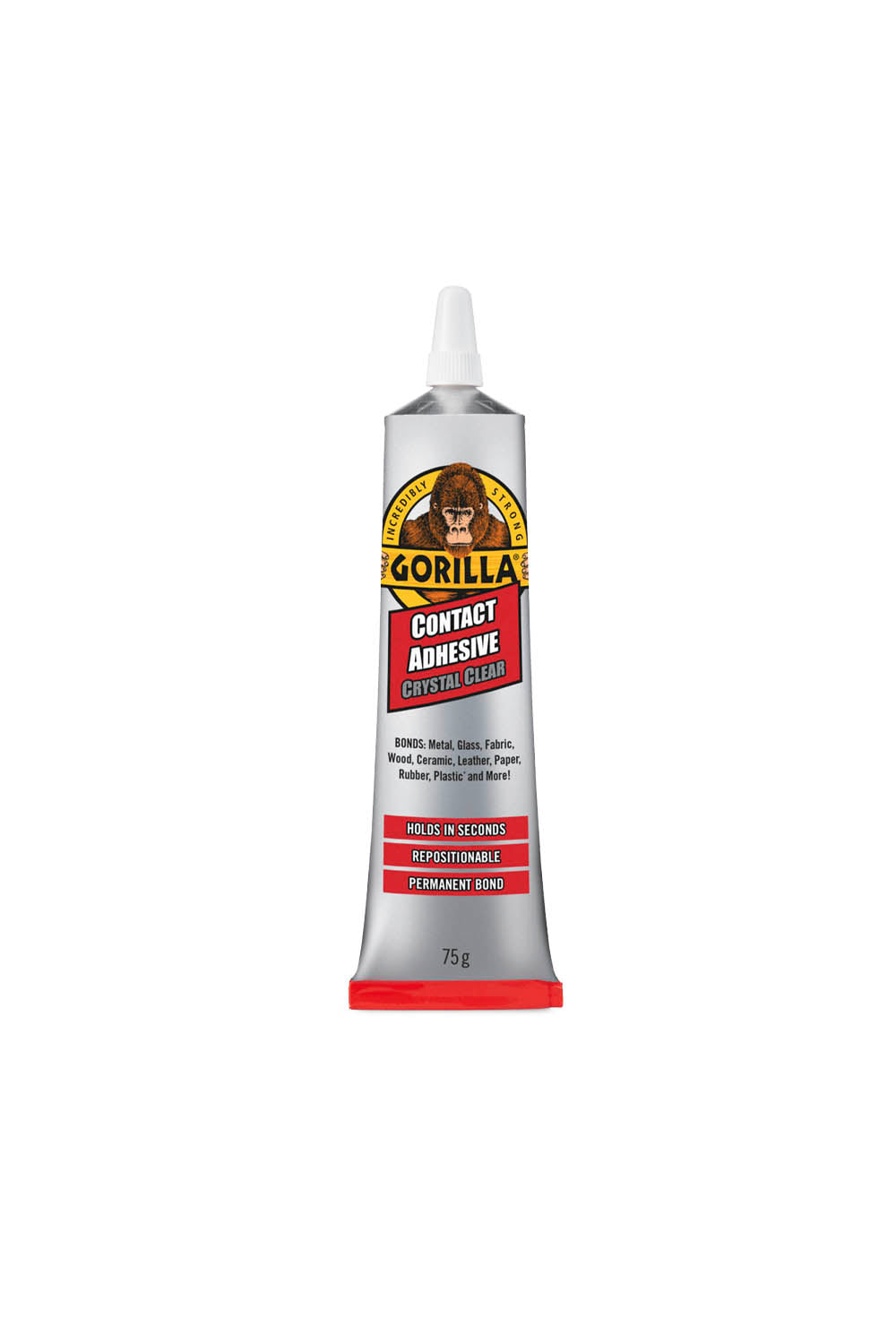 A 75g tube of Gorilla Contact Adhesive Crystal Clear on a plain white background.