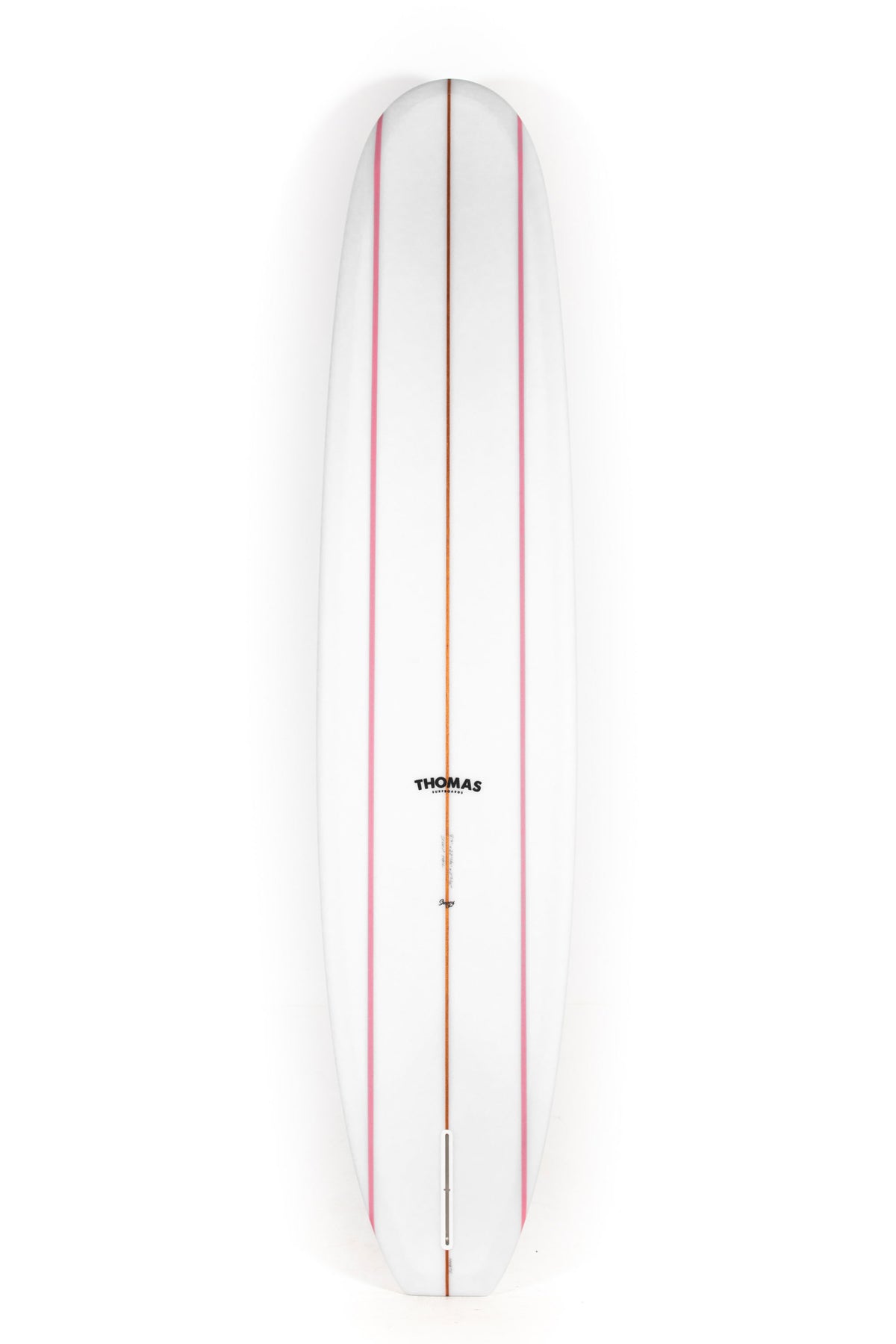 White and pink Thomas Surfboard Scoop Tail size 9'4" on a white background by Pukas Surf Shop - 2