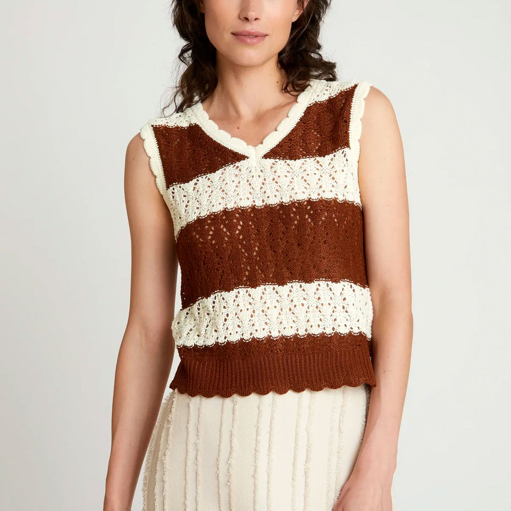 Pukas-Surf-Shop-Top-Woman-Wild-Pony-Striped-Openwork-Brown