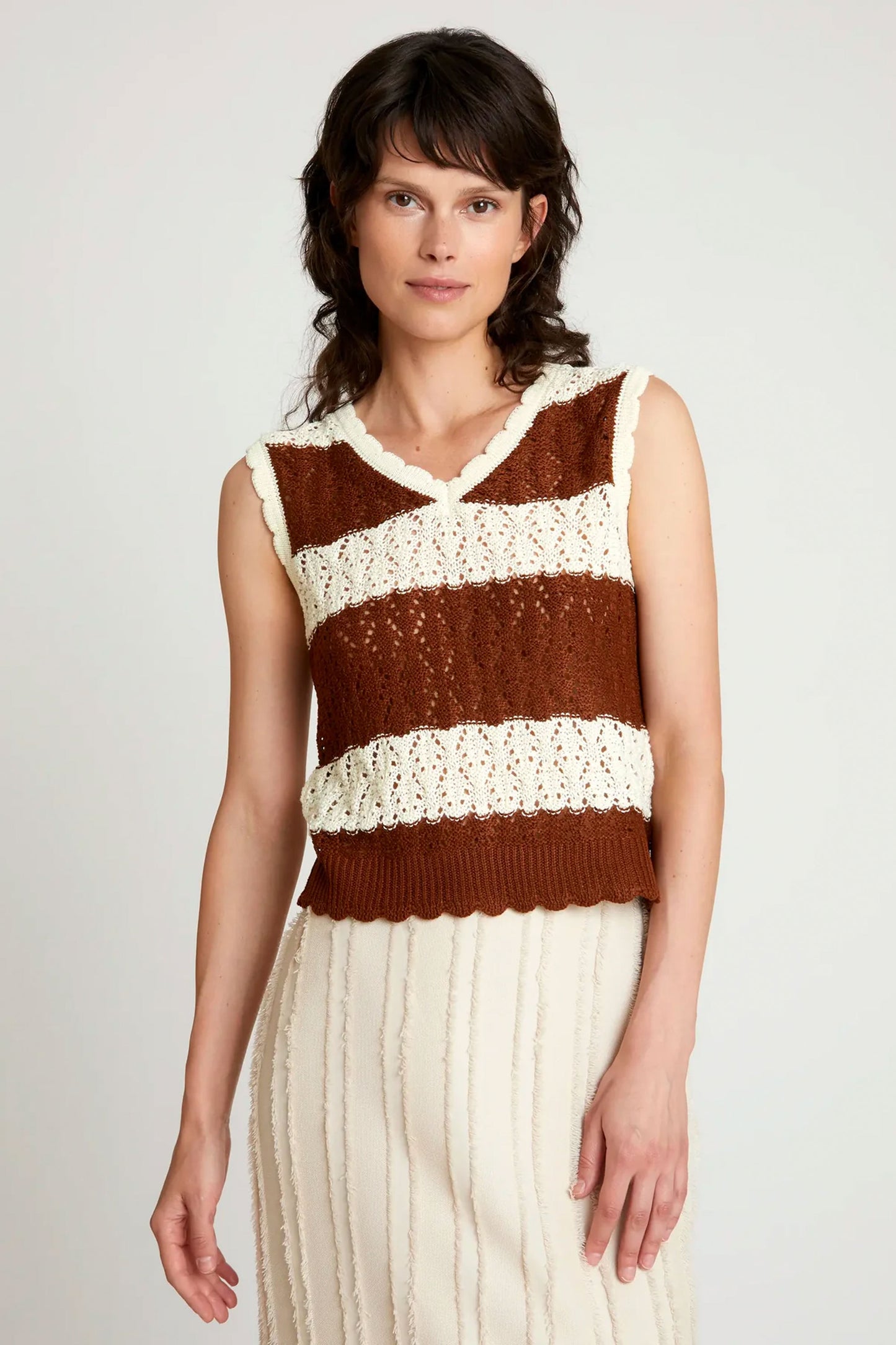 Pukas-Surf-Shop-Top-Woman-Wild-Pony-Striped-Openwork-Brown