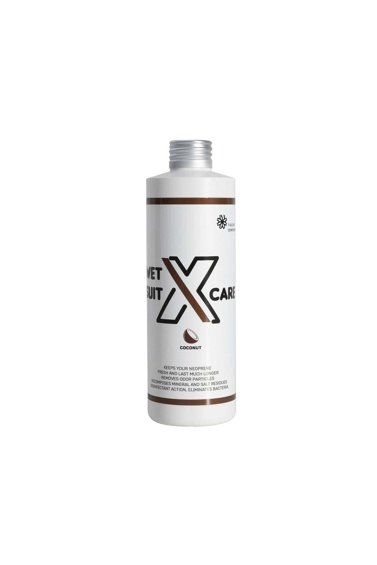 Bottle of WetsuitX Care coconut wetsuit care product on a white background