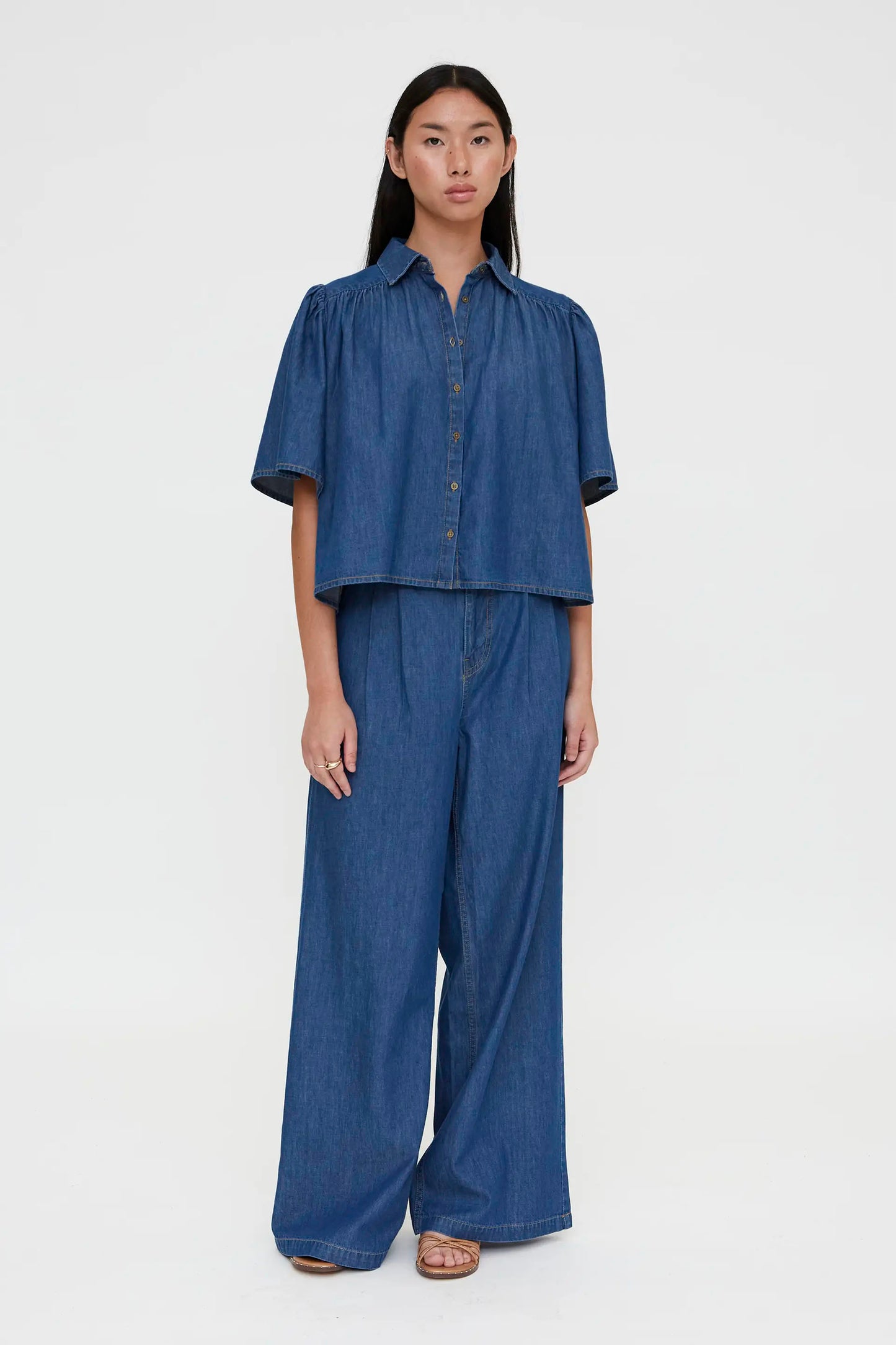 WILD PONY blue denim wide-leg pants - women's coastal lifestyle clothing at Pukas Surf Shop
