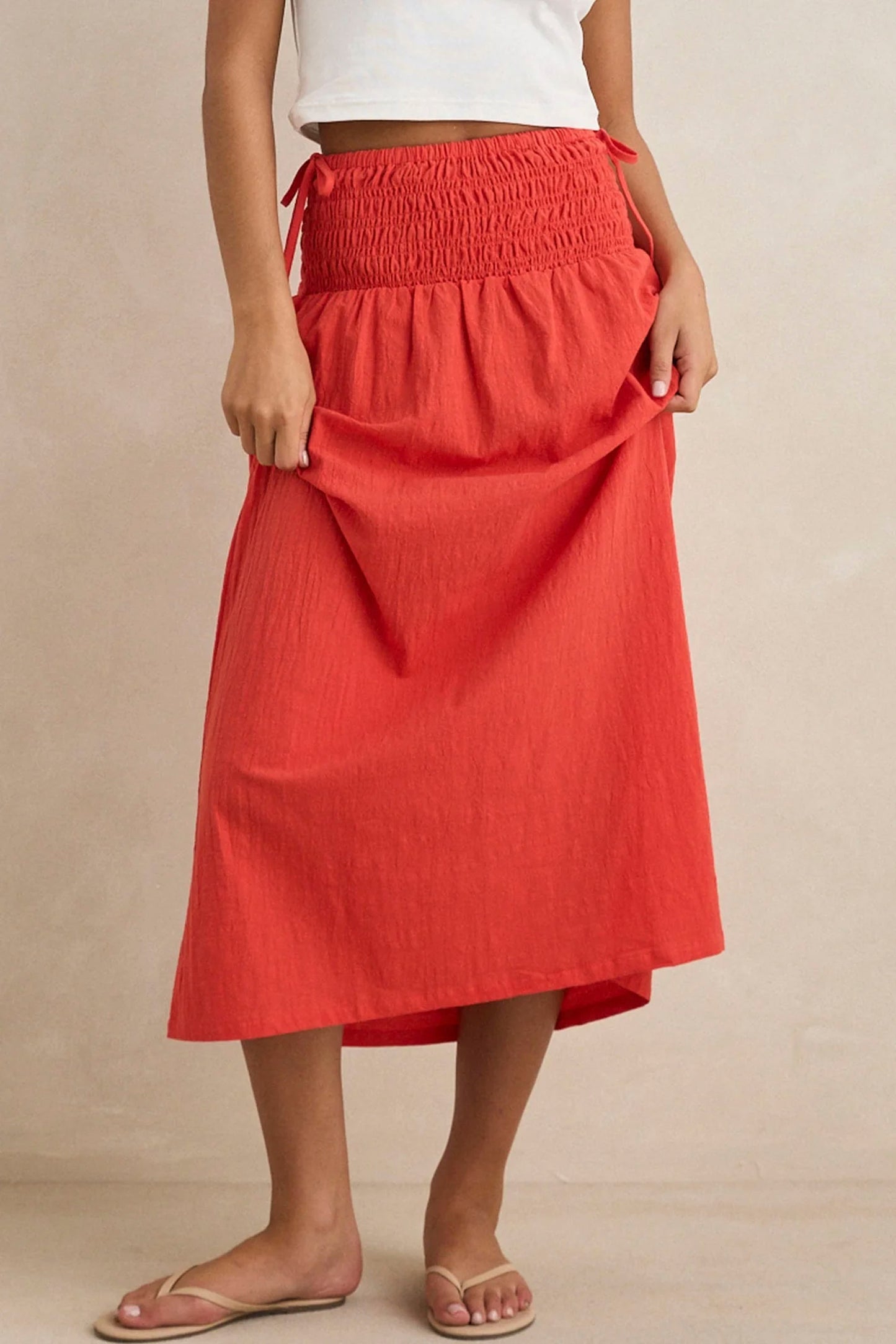 RHYTHM red tie-side maxi skirt - women's coastal lifestyle clothing at Pukas Surf Shop
