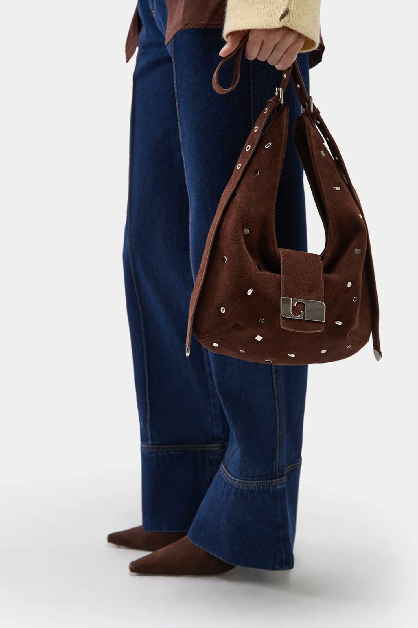 LAAGAM Vixen Brown Suede Studs Bag – Women's studded suede bag at Pukas Surf Shop