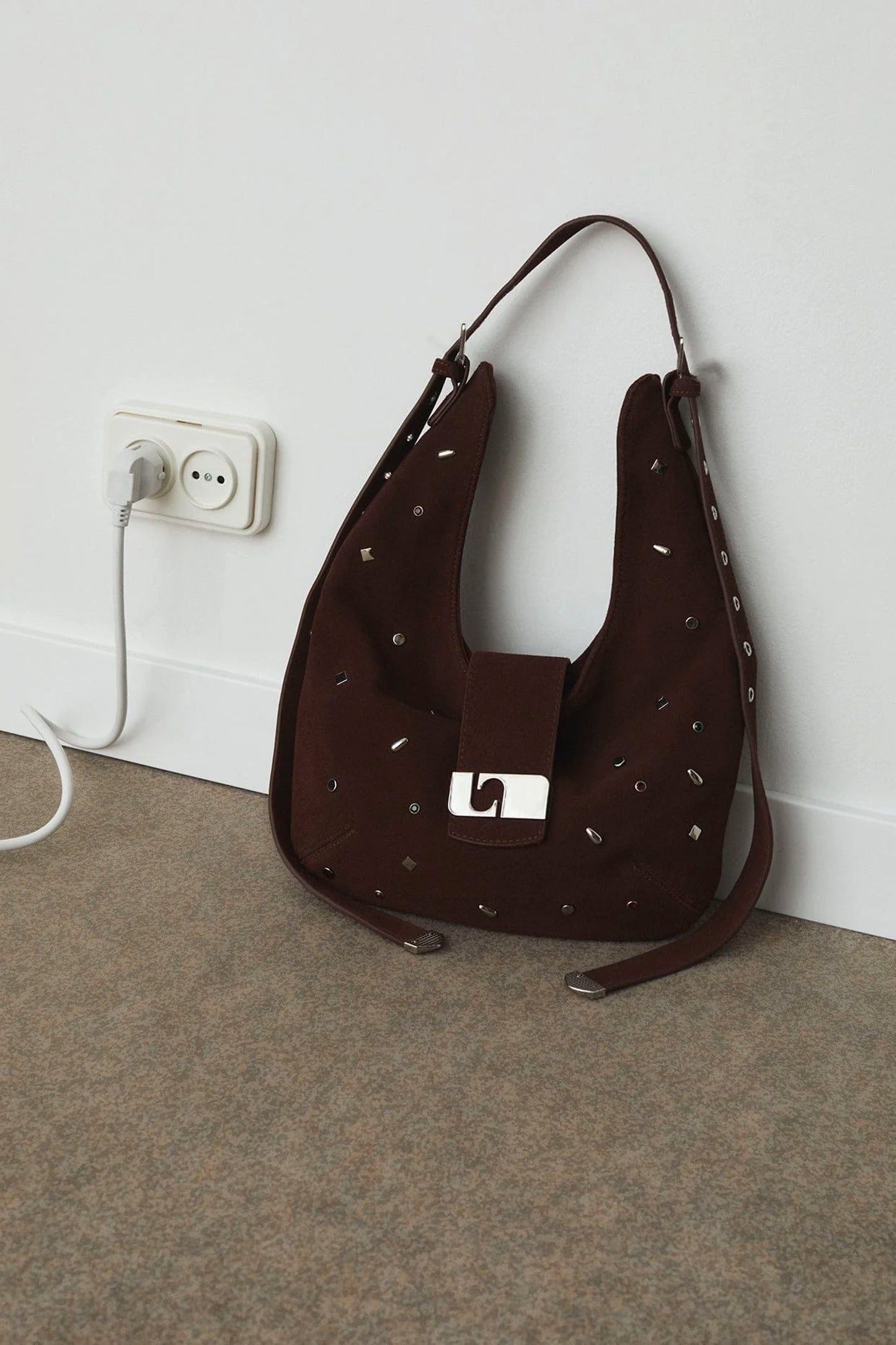 LAAGAM Vixen Brown Suede Studs Bag – Women's studded suede bag at Pukas Surf Shop