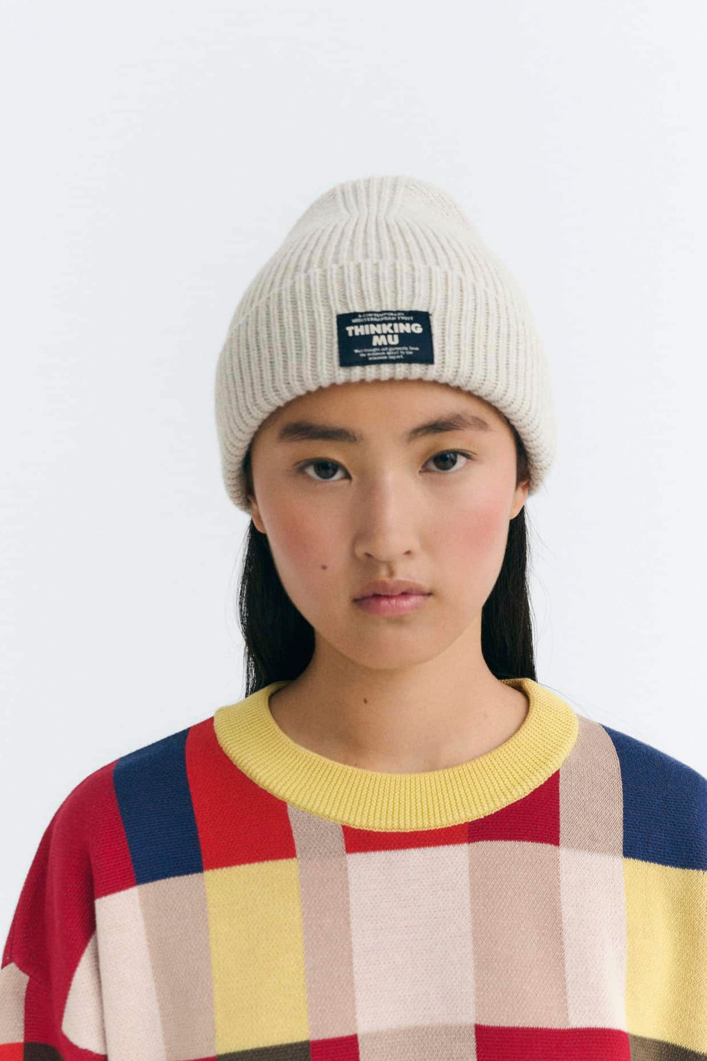 Pukas Surf Shop Thinking Mu knit beanie in Ivory