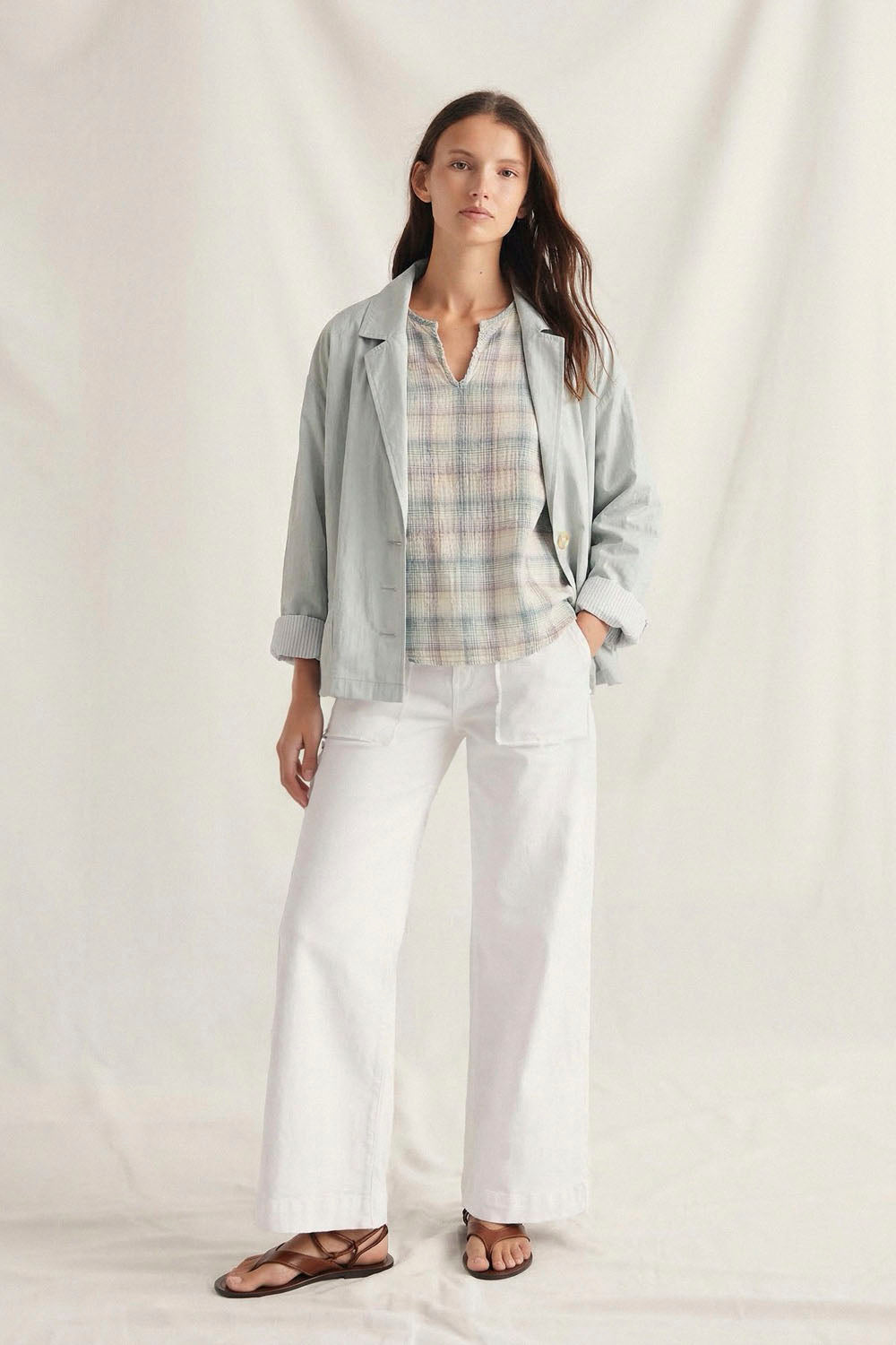 MI&CO Glam Blouse in check print – women's lightweight summer blouse, cuadros pattern, coastal lifestyle fashion, available at Pukas Surf Shop