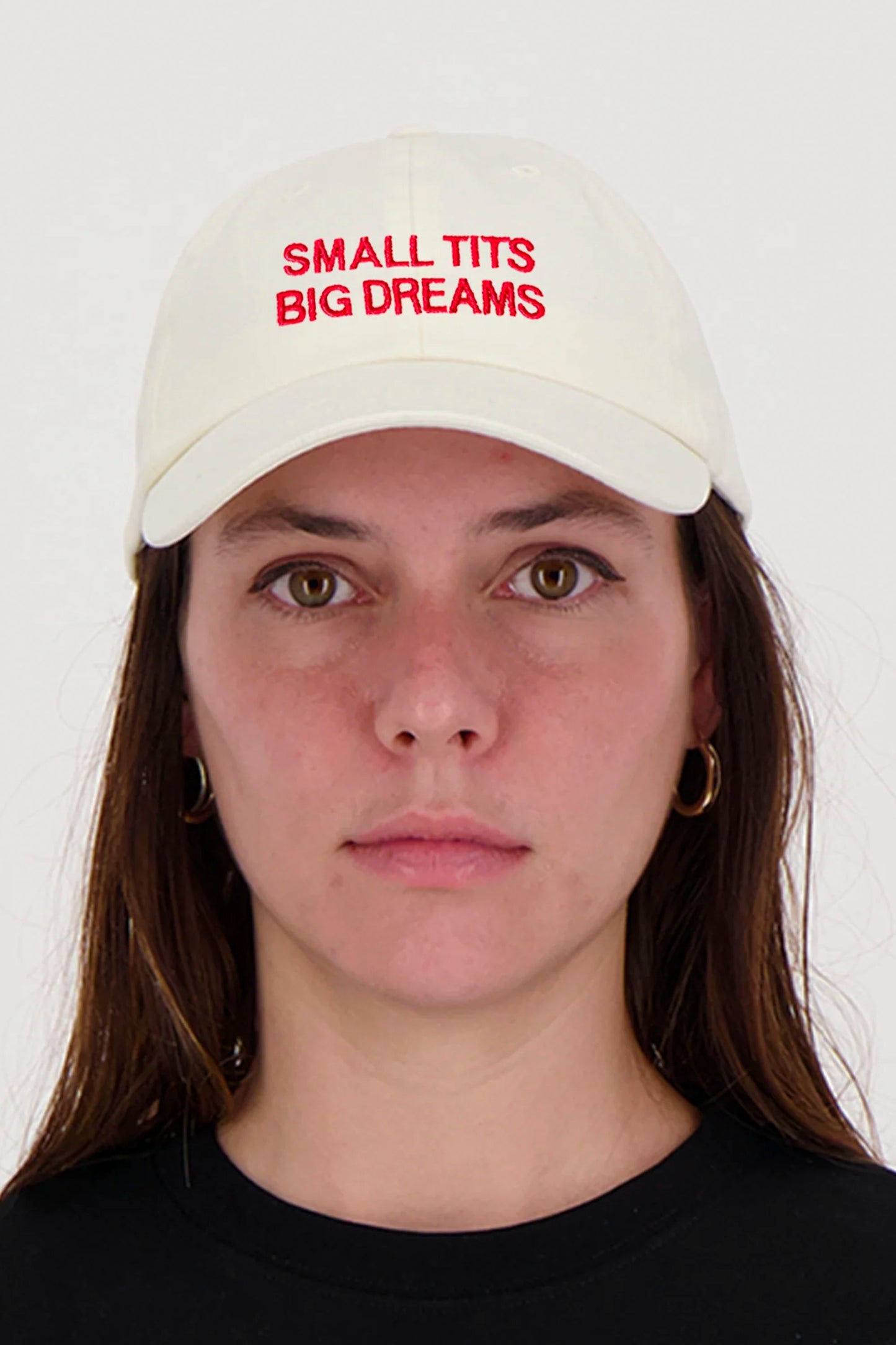 ENCRÉ Small Tits Big Dreams Beige Cap - Empowering Statement Accessory
