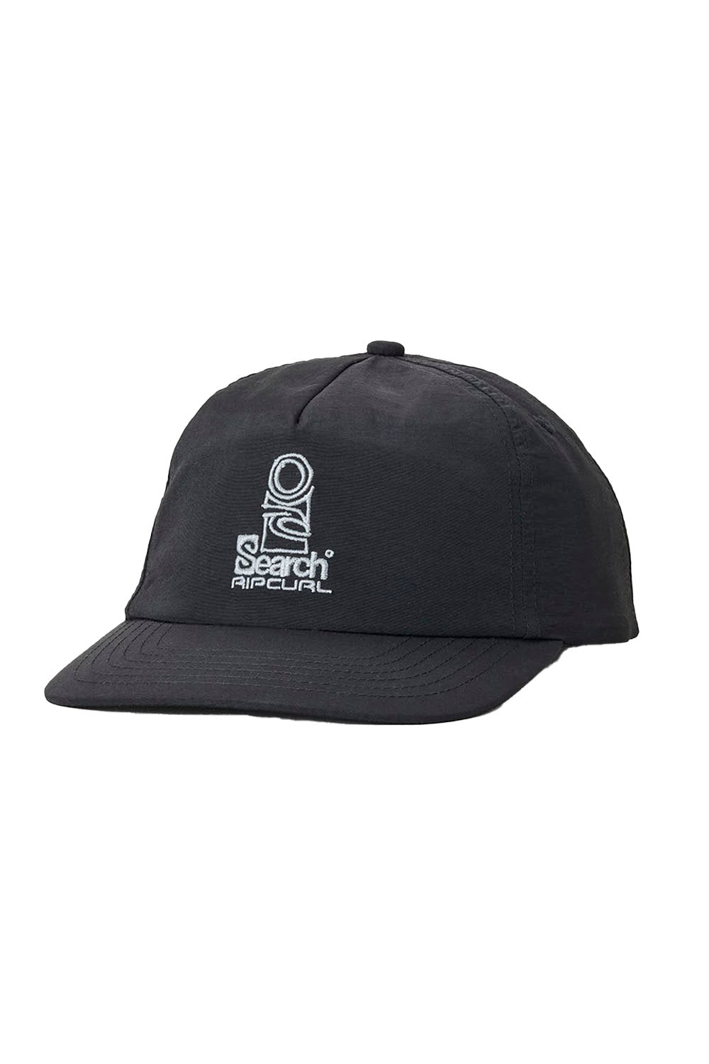 Black cap with white logo on a white background