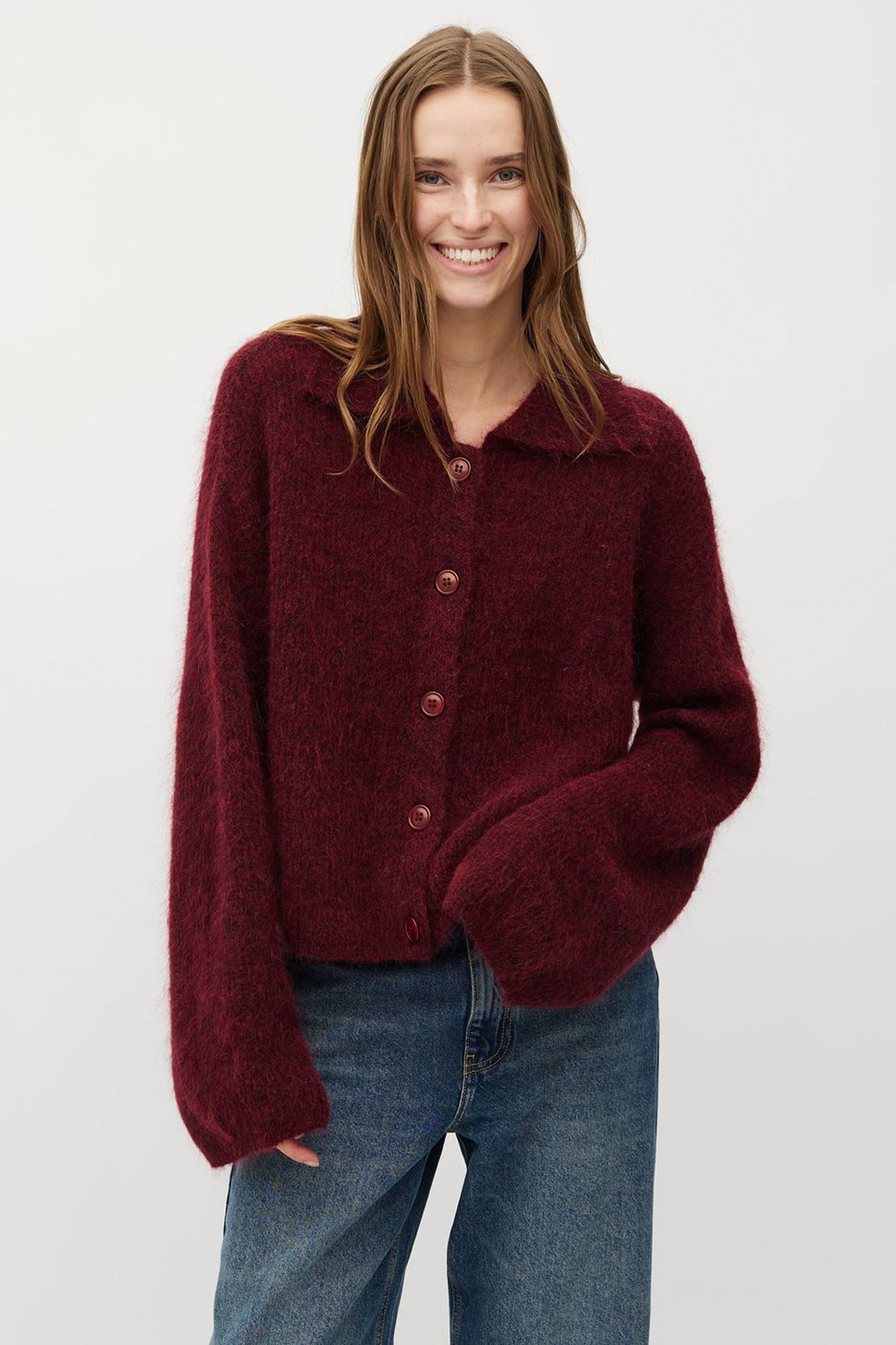 Pukas Surf Shop mbyM women’s mohair-wool blend cardigan in burgundy