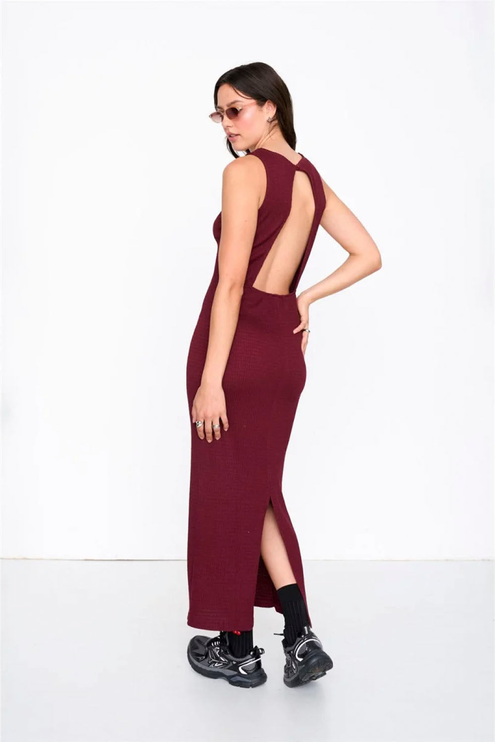 open back burgundy dress Burgundy Dress with Open Back VALDRIN SAHITI