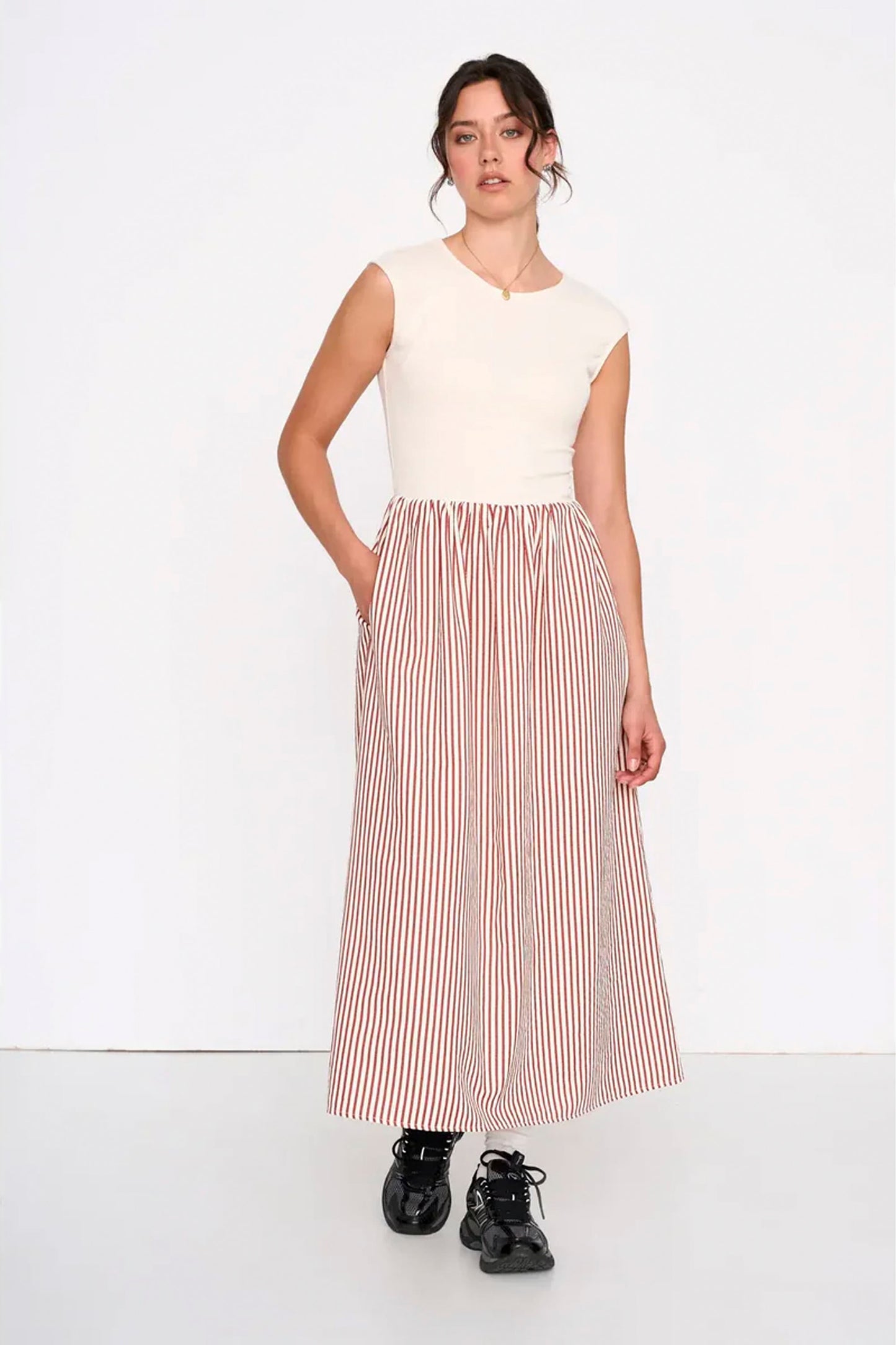 24COLOURS rust striped dress - coastal lifestyle women's clothing at Pukas Surf Shop
