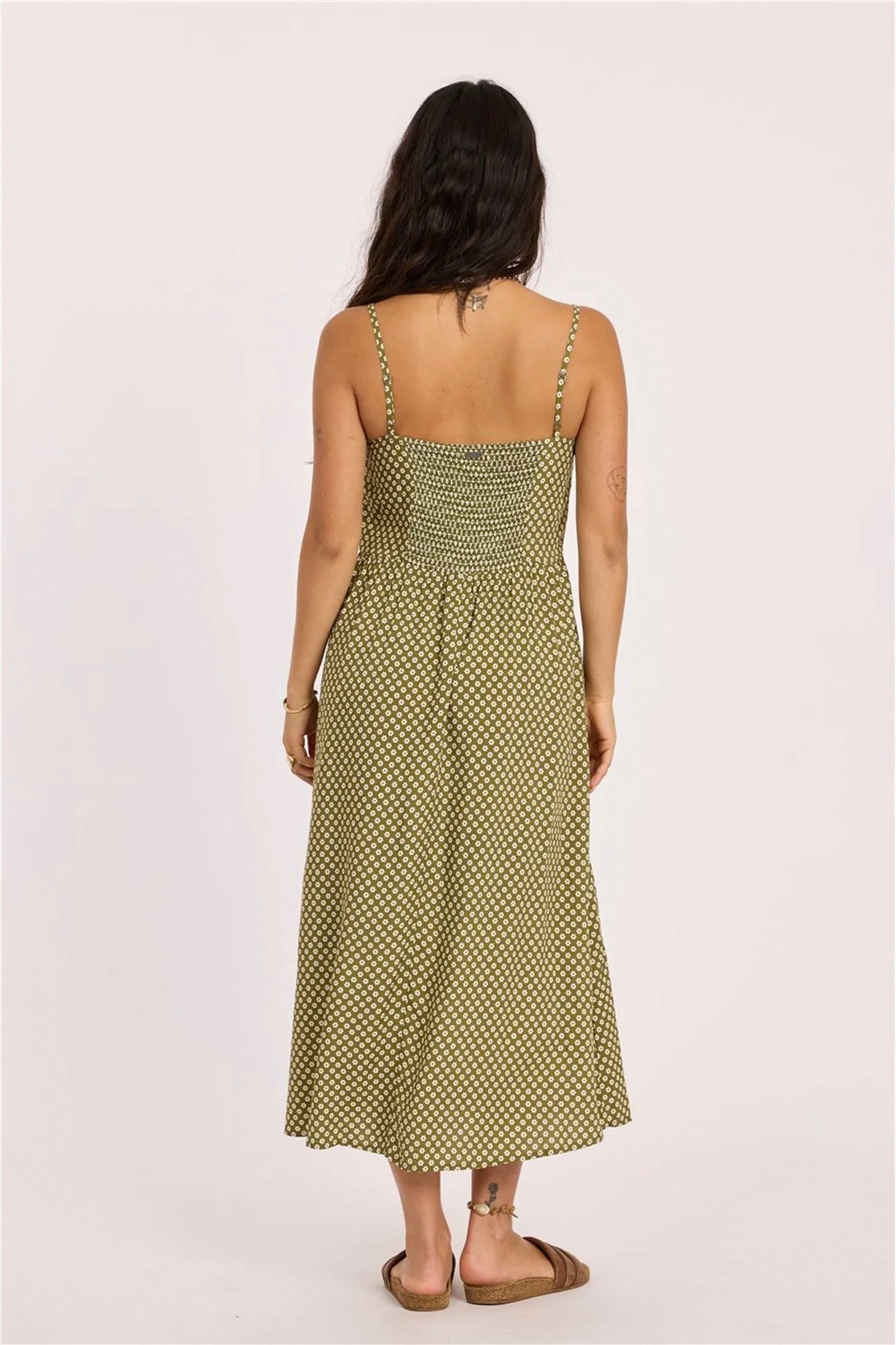 SISSTREVOLUTION Good Times printed rayon midi dress with ruched bust and button-front