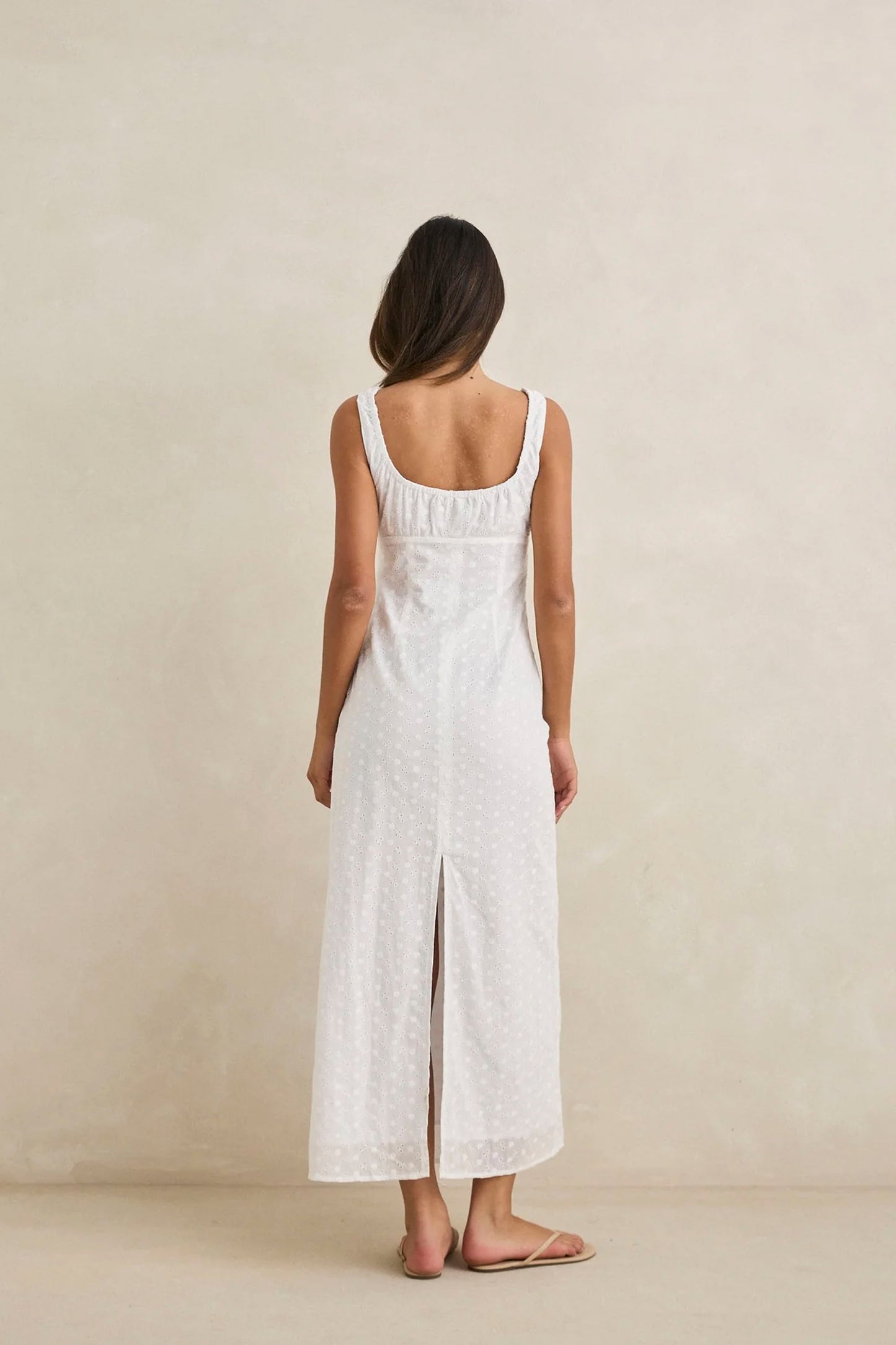 RHYTHM Gigi Gathered Maxi Dress in white - women's dress

