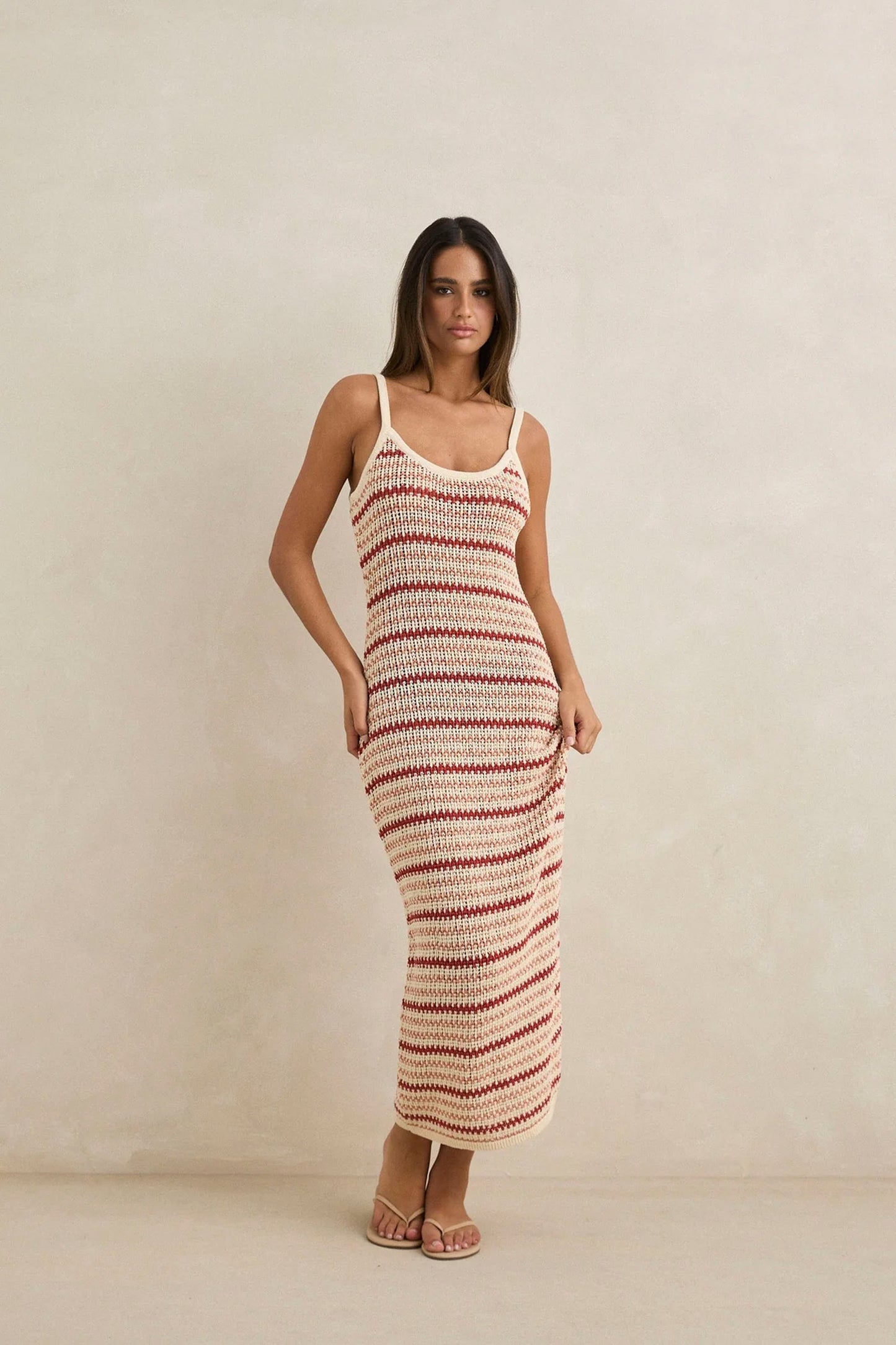 RHYTHM Tami Stripe Knit Maxi Dress in watermelon - women's dress
