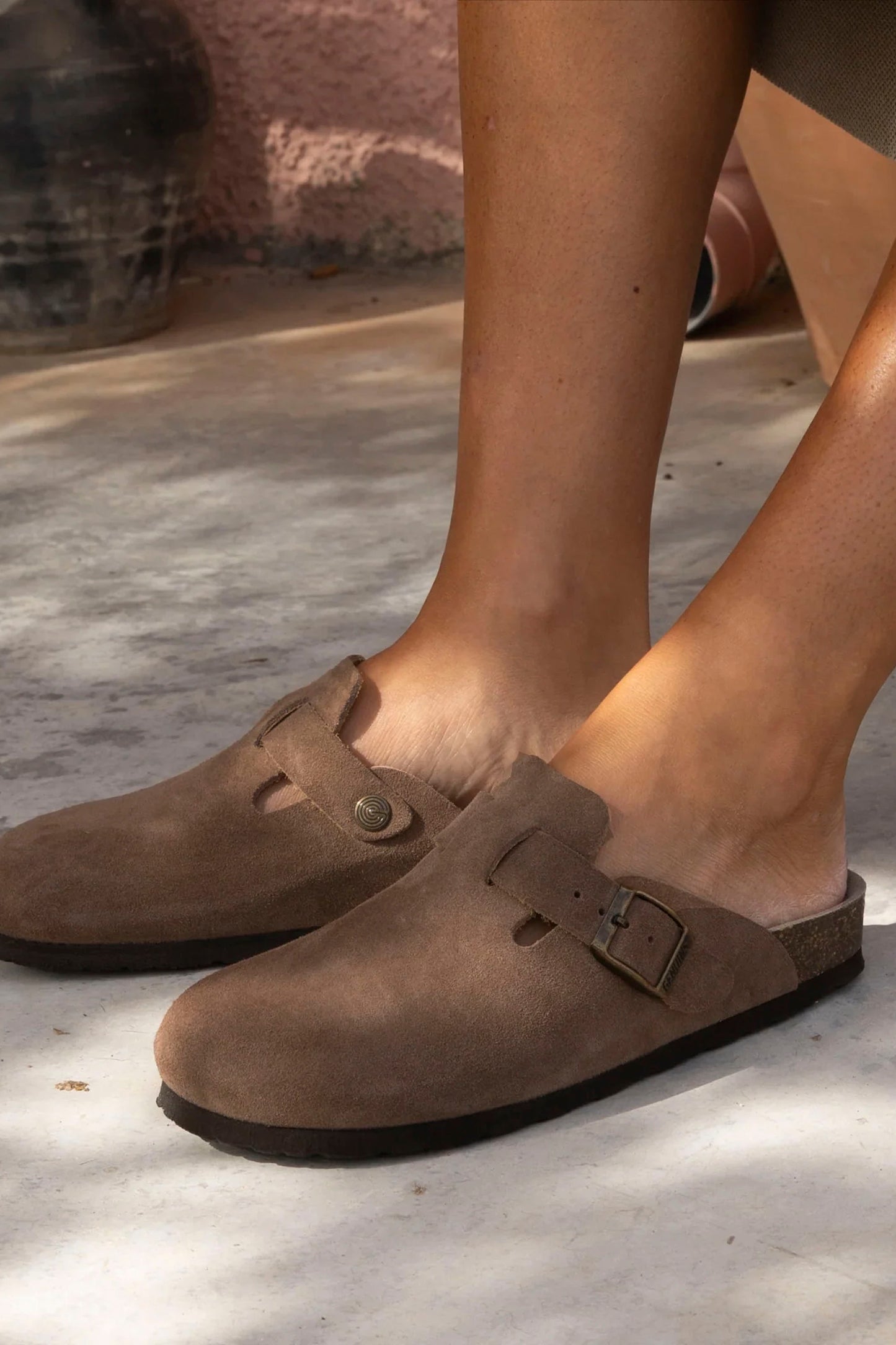 Genuins Riva Velour women's clog in Terra colorway, velour texture with anatomical cork insole at Pukas Surf Shop