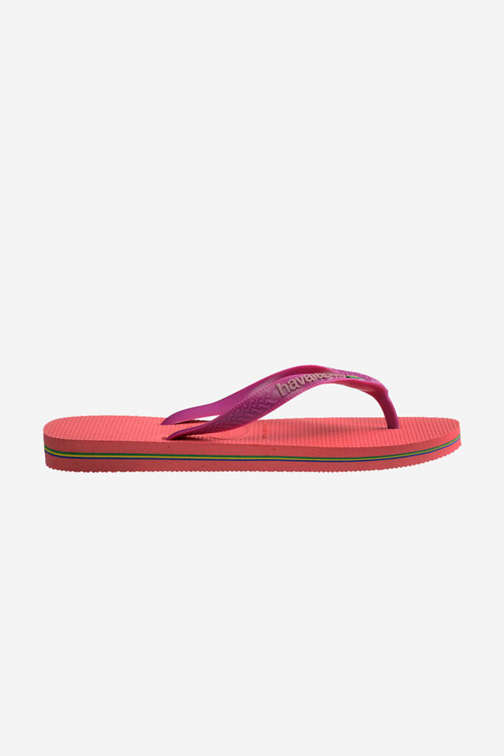 Pink and red flip-flop sandal on a white background