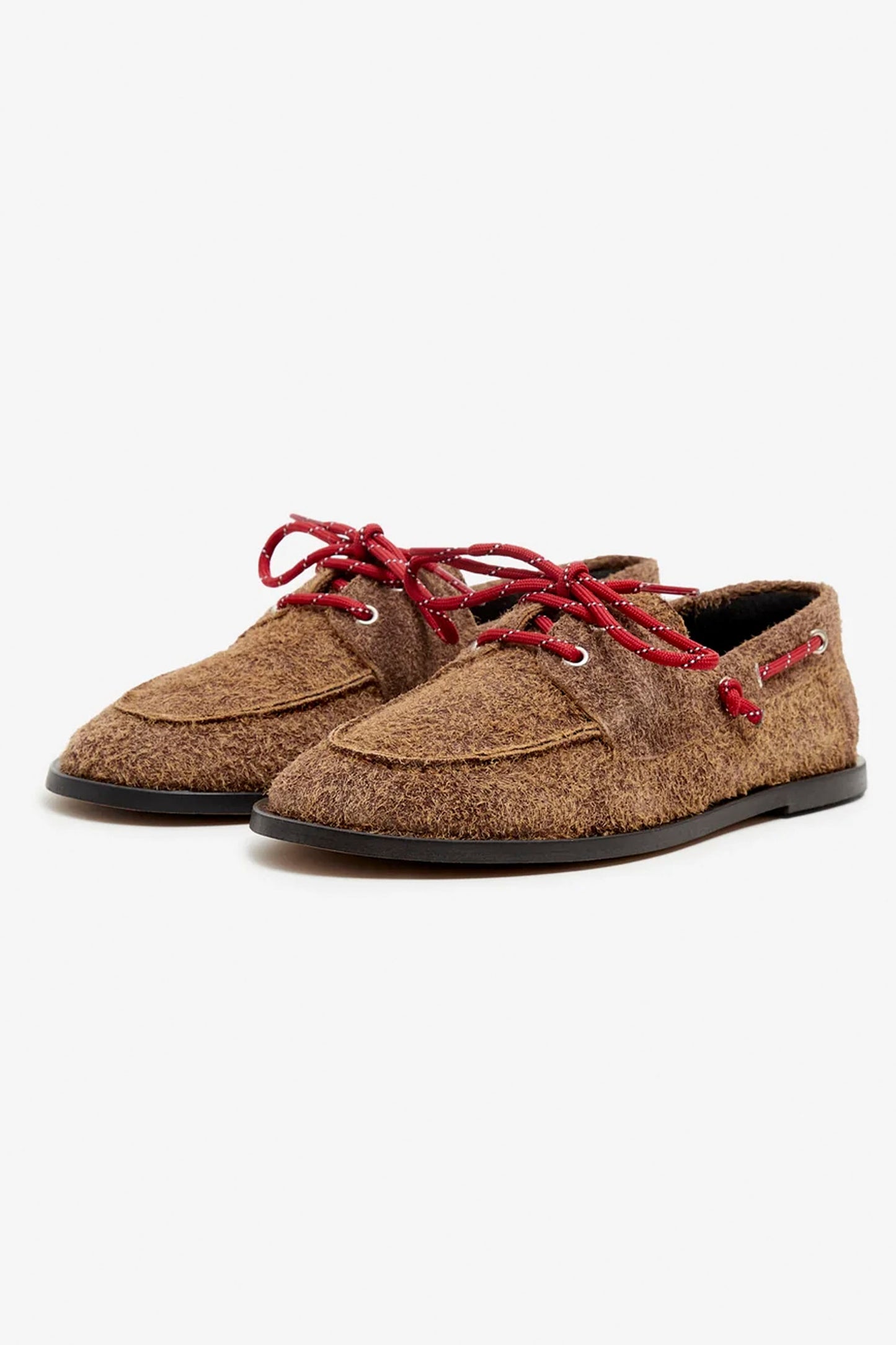 POMPEII Ariete Suede Hairy boat shoes in caramel colorway