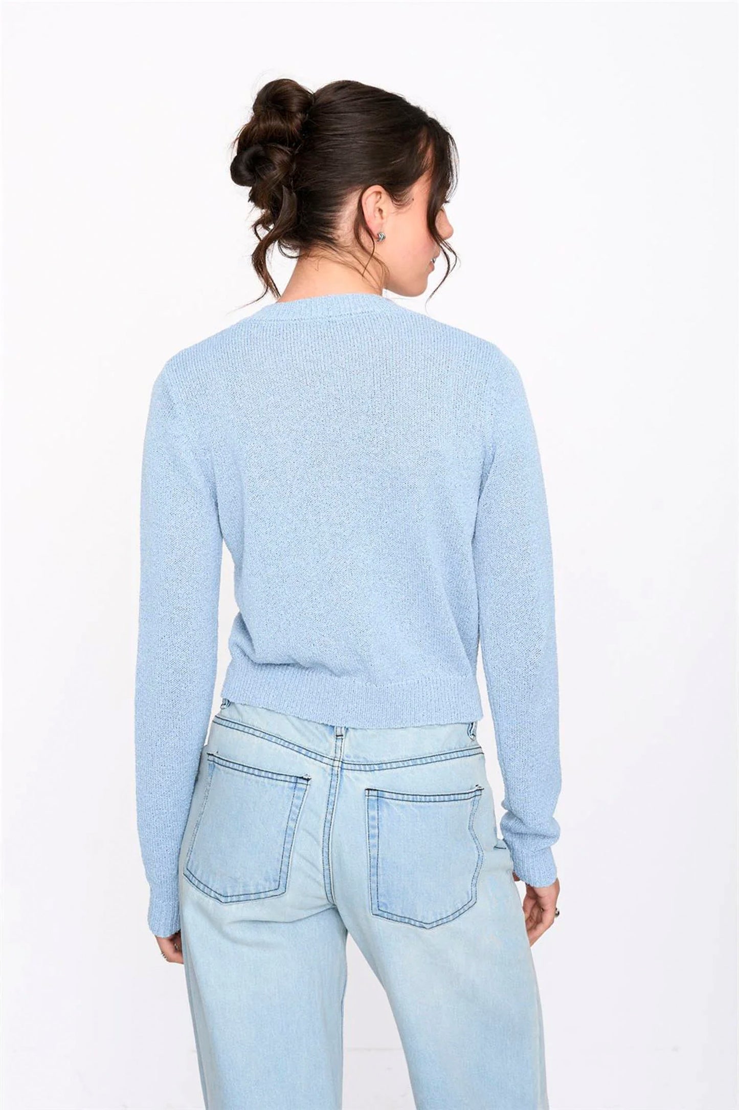 24COLOURS women's blue cardigan - back view showing relaxed fit