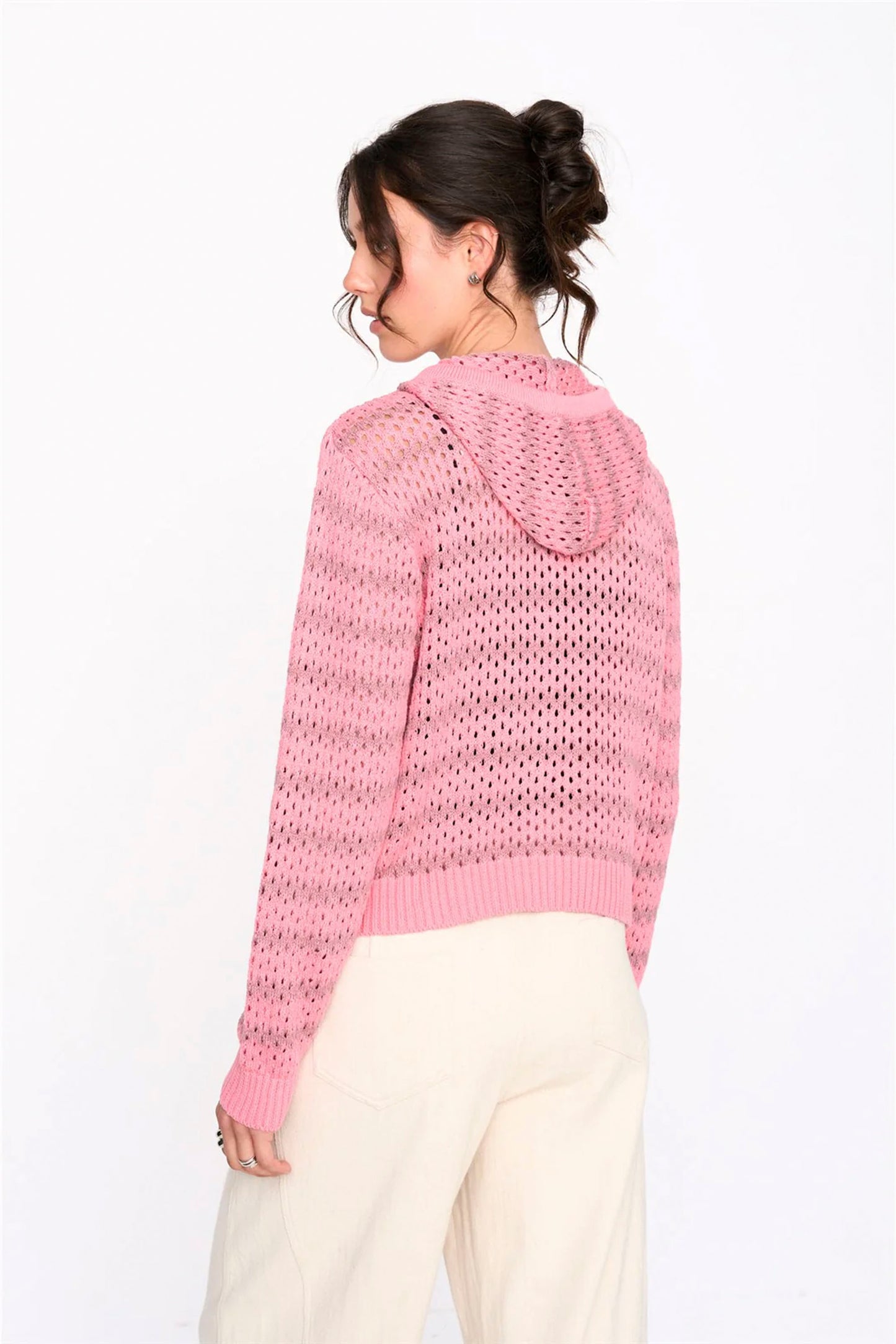 24COLOURS striped cardigan for women - back view with rose stripe pattern