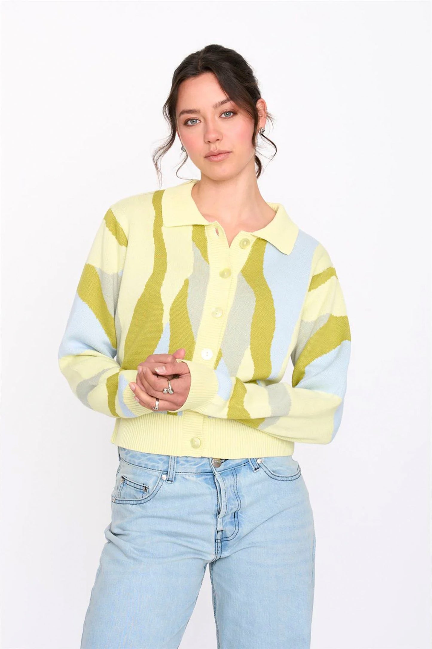 24COLOURS Yellow Cardigan - front view with vibrant color