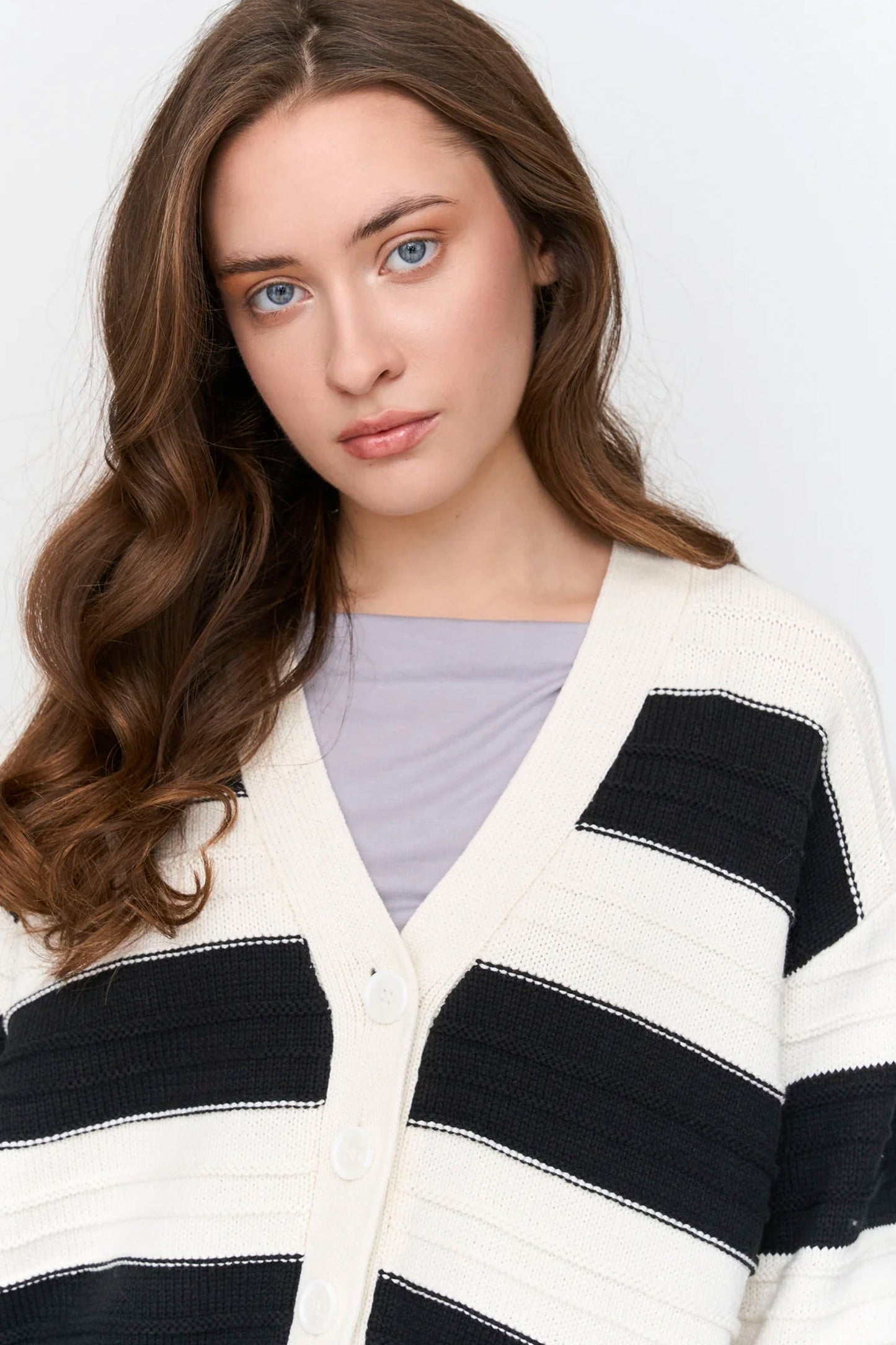 24 Colours Pukas Surf Shop striped button cardigan soft knit relaxed fit