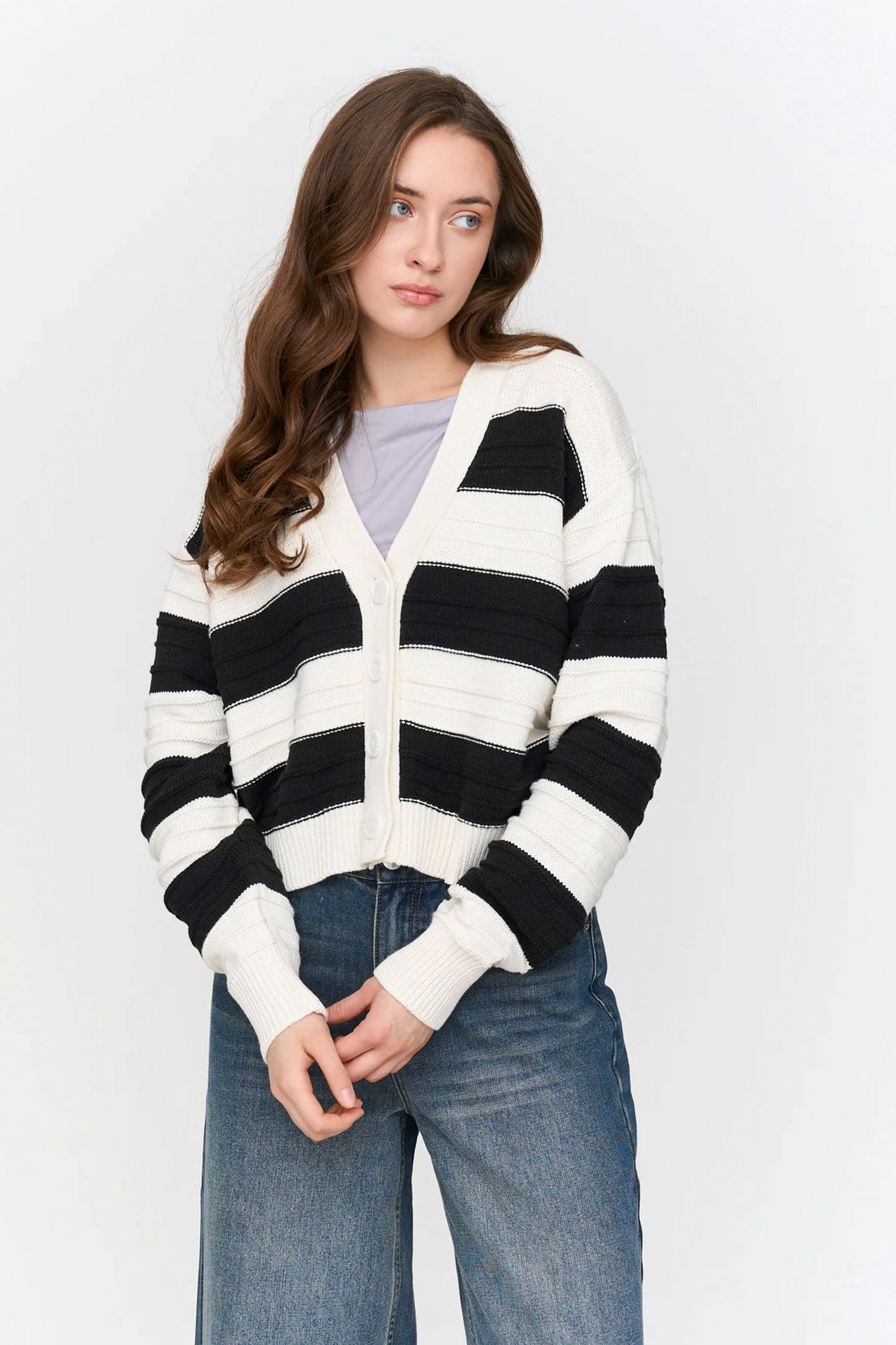24 Colours Pukas Surf Shop striped button cardigan soft knit relaxed fit