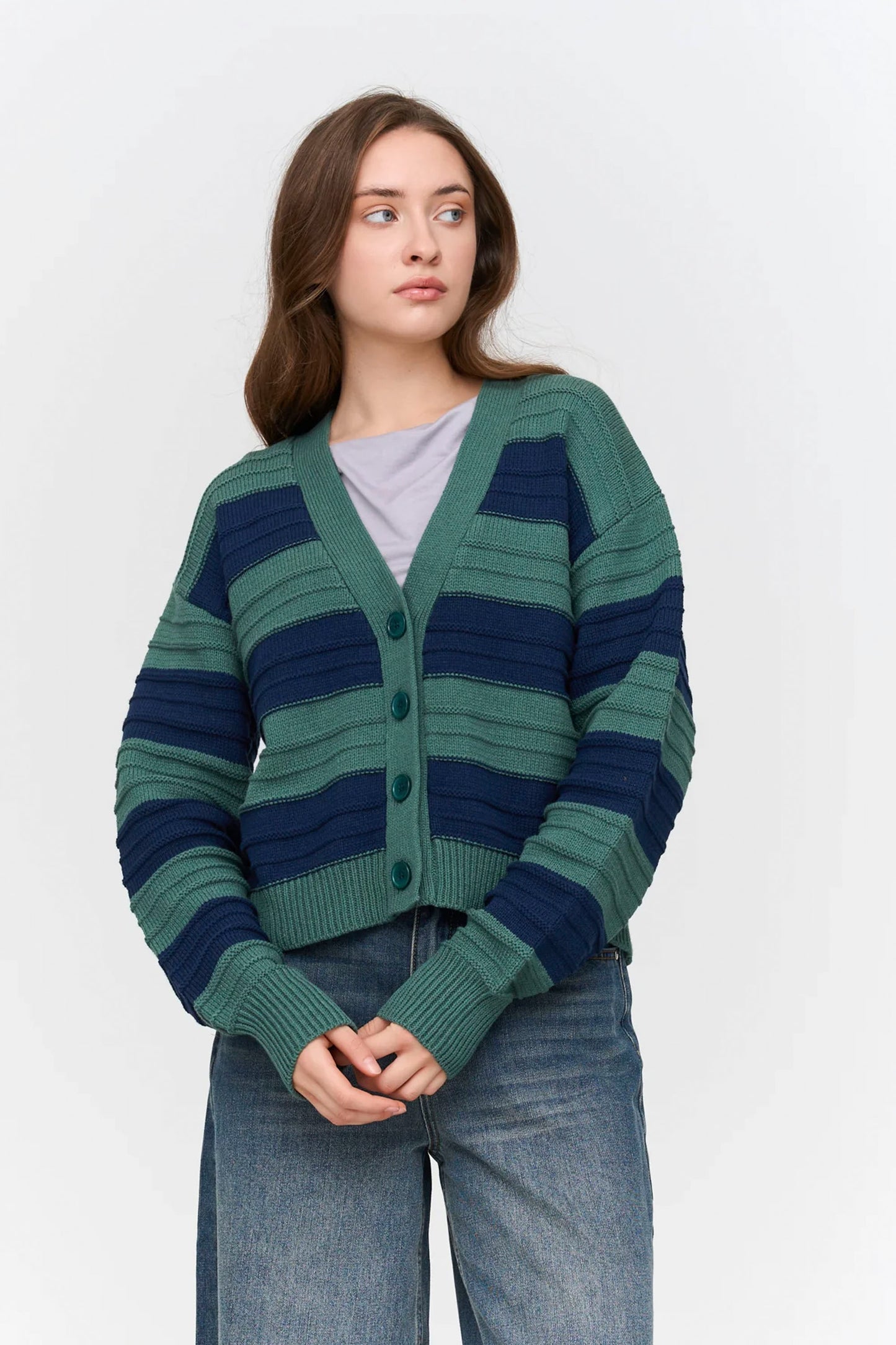 24 Colours Pukas Surf Shop striped knit cardigan soft texture bold bands