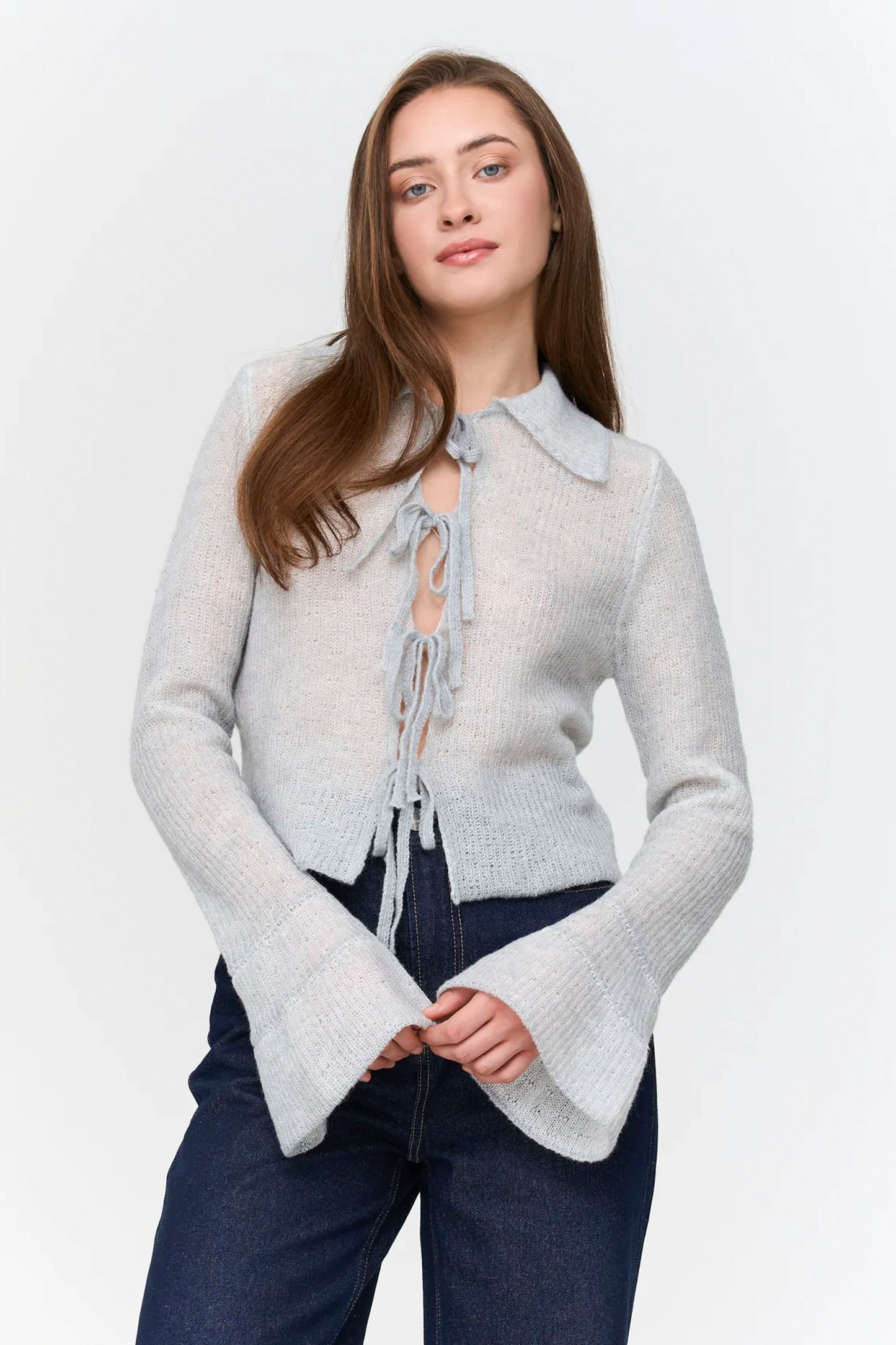 24 Colours Pukas Surf Shop blue knit cardigan relaxed drape soft texture