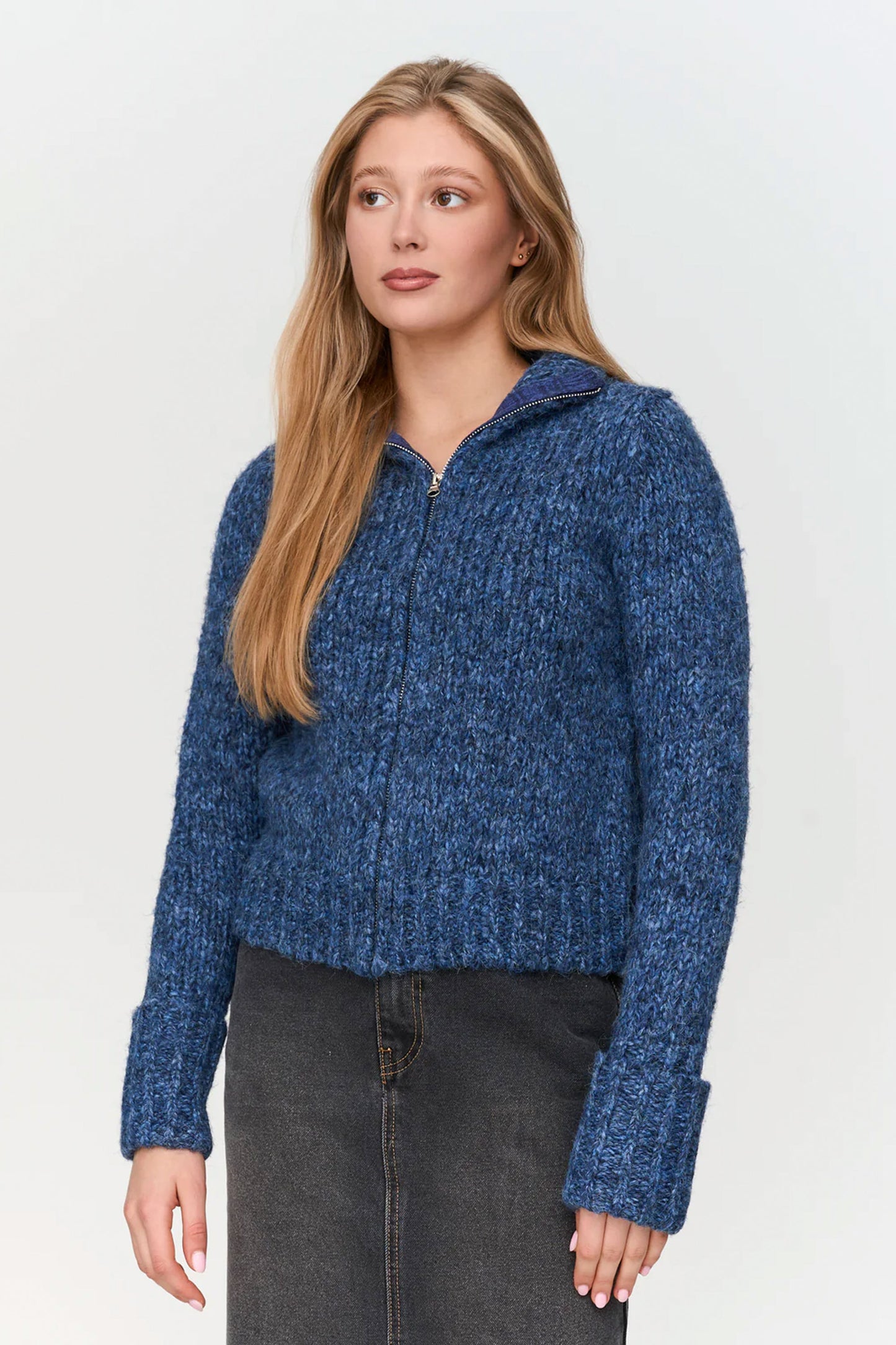 24 Colours Pukas Surf Shop melange blue zip cardigan textured knit relaxed fit