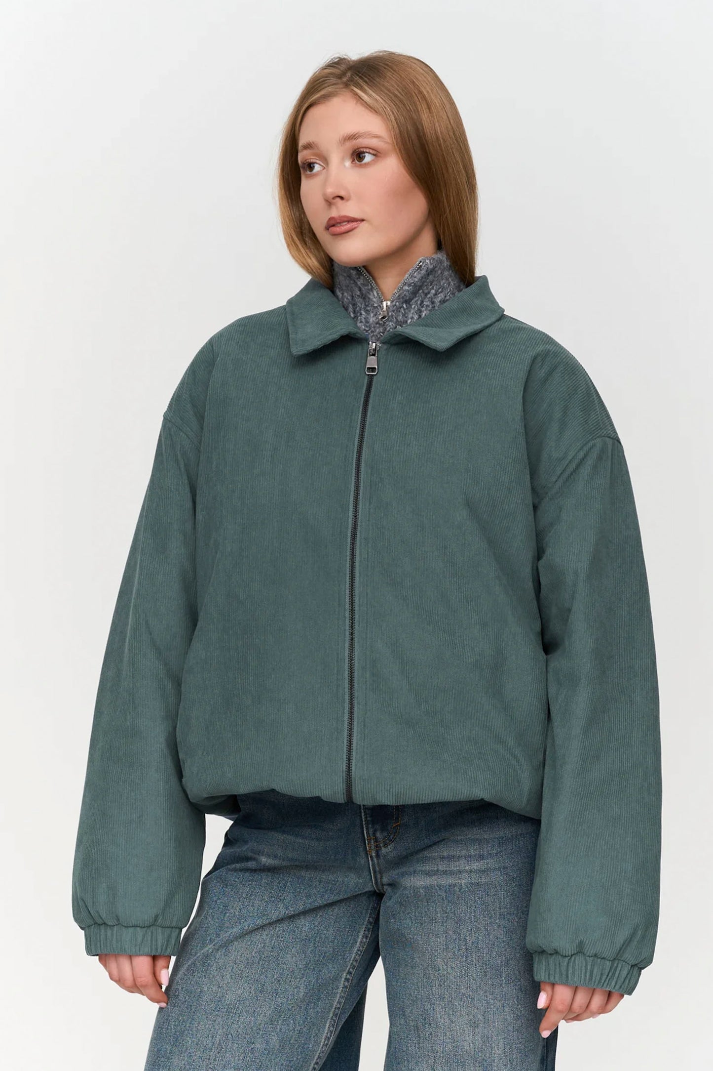 24 Colours Pukas Surf Shop green cord bomber jacket textured stylish outerwear