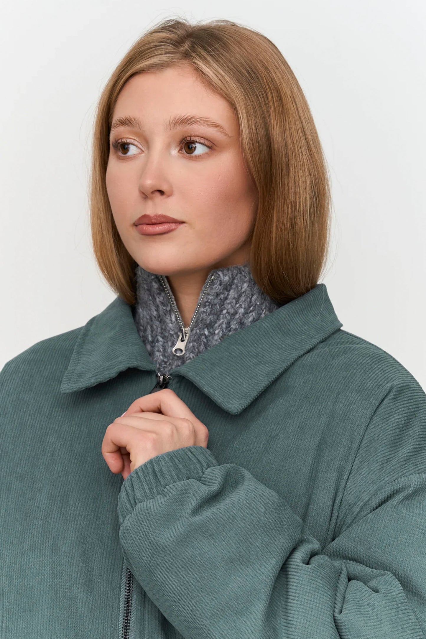 24 Colours Pukas Surf Shop green cord bomber jacket textured stylish outerwear