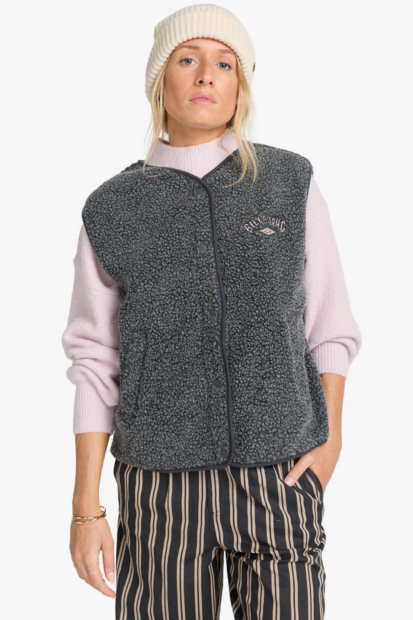 Pukas Surf Shop Billabong Be Happy sherpa vest taupe cozy texture