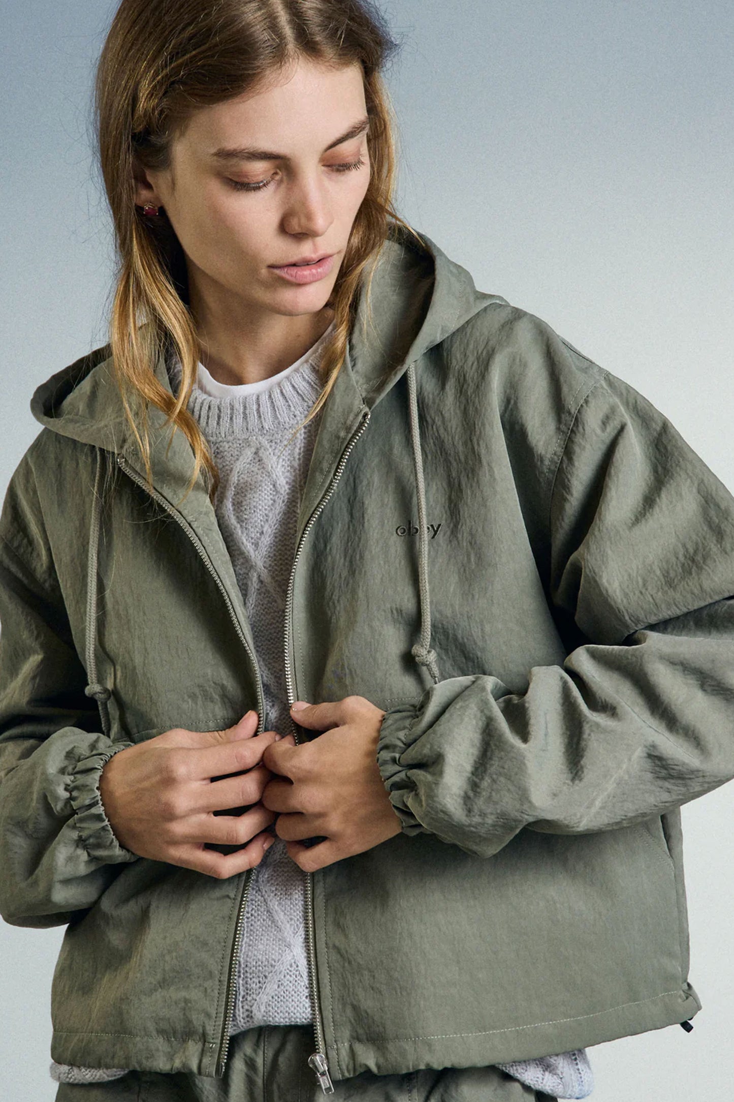 Pukas Surf Shop Woman Jacket Obey Lula Hood Sage