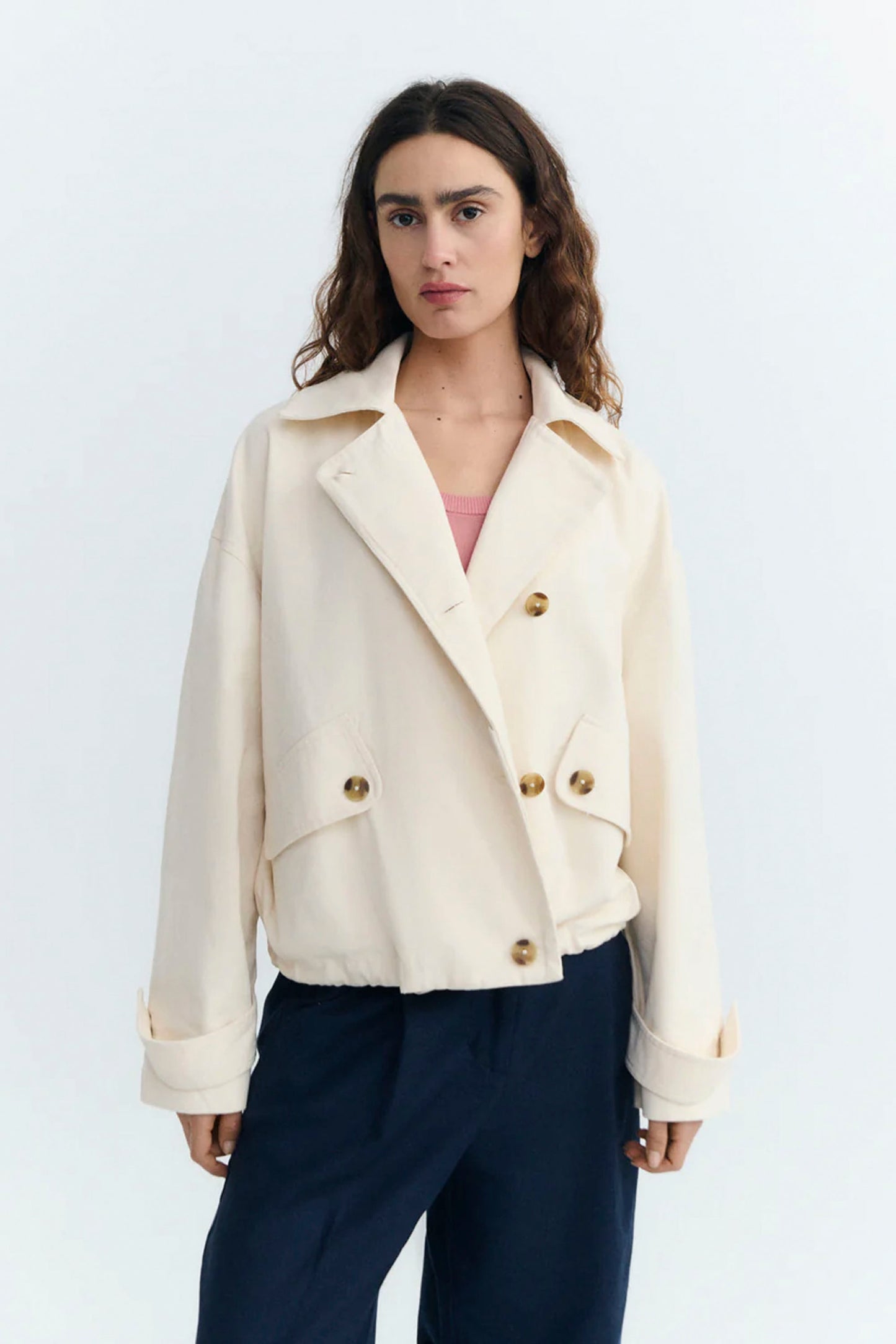 THINKING MU Norma Jacket in raw denim - front view oversized organic cotton jacket