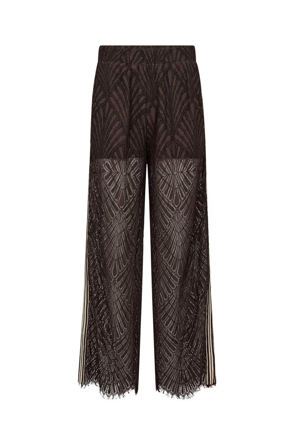 Dark brown lace pants on a white background