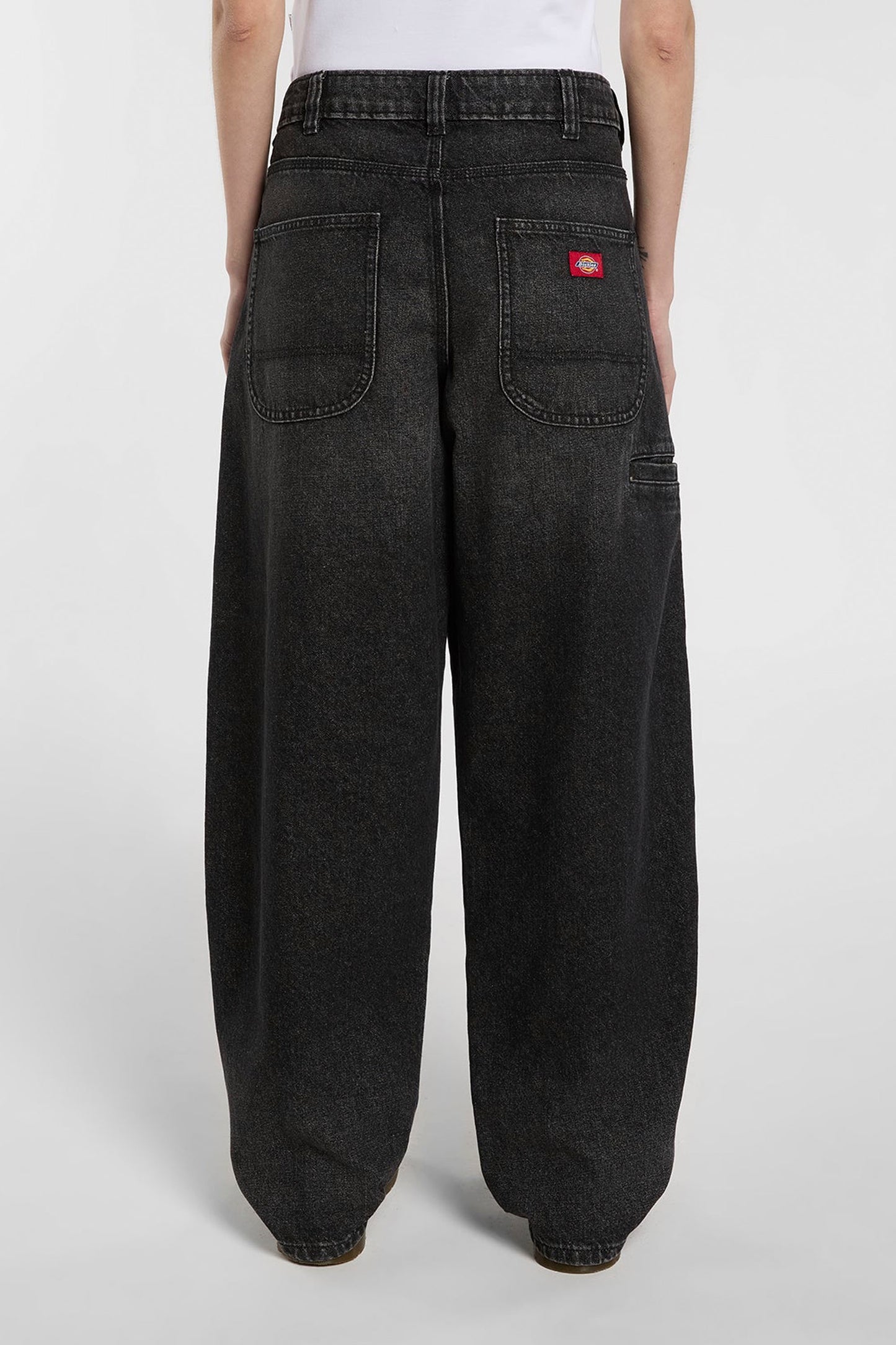 DICKIES 957 loose tapered work jeans in black wash denim with mid-rise fit for women