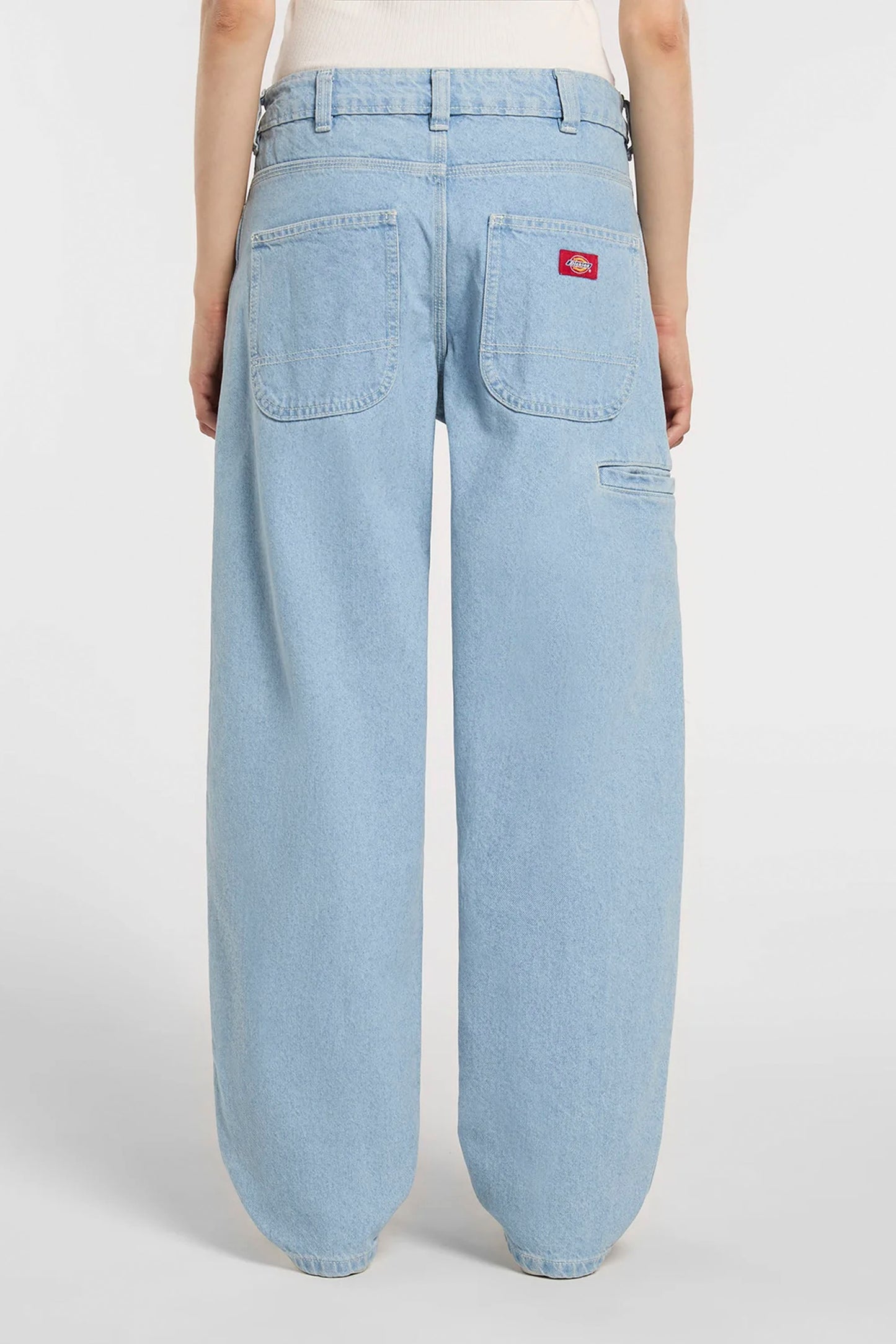 DICKIES 957 loose tapered work jeans in vintage aged blue denim with mid-rise fit for women