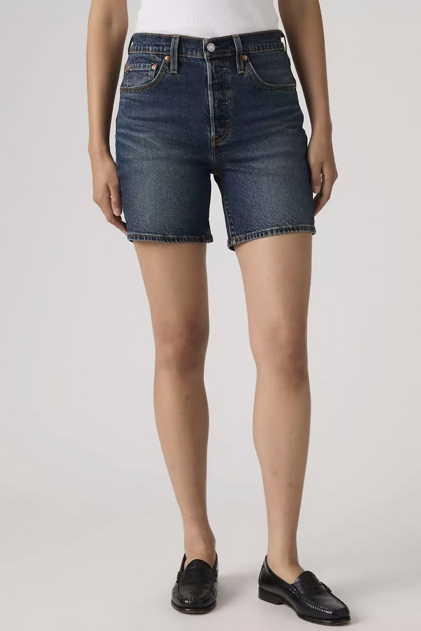 LEVIS 501 Mid Thigh Short in Quit Shift light wash denim for women