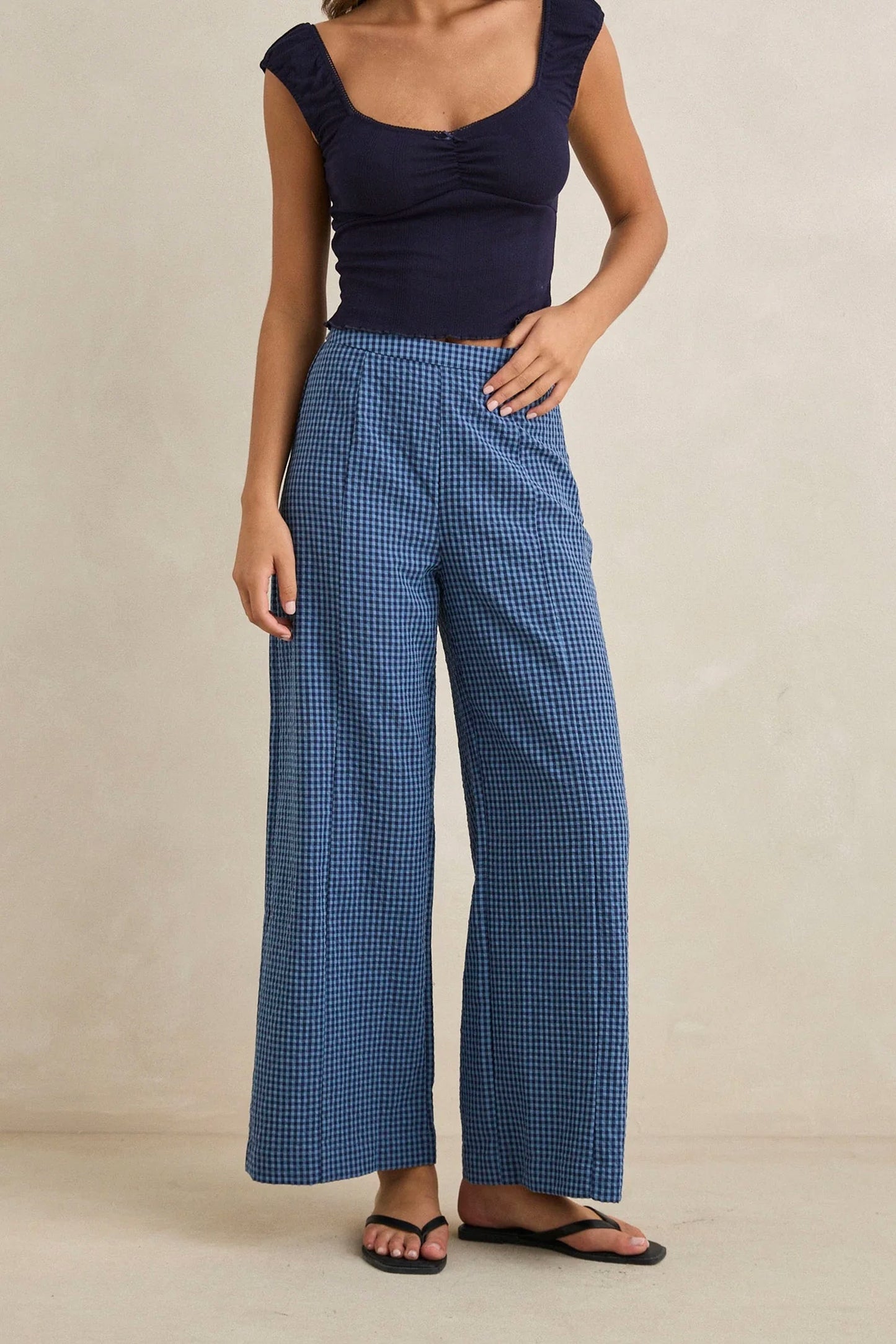 RHYTHM Louise Wide Leg Pant in indigo featuring flowing silhouette and relaxed denim style