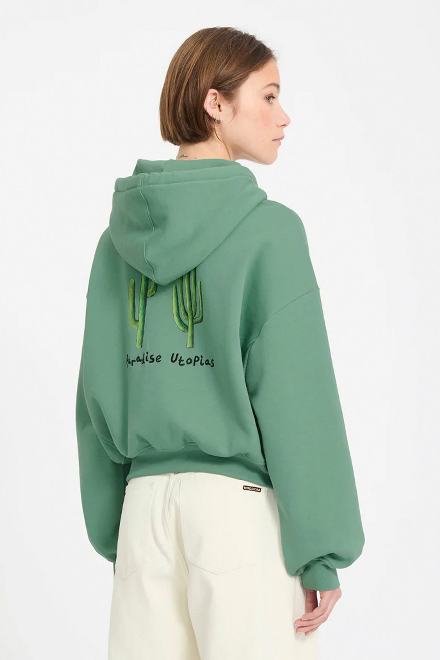 Volcom FA Mickey Mason Pullover Evergreen – women's relaxed-fit skate sweatshirt at Pukas Surf Shop