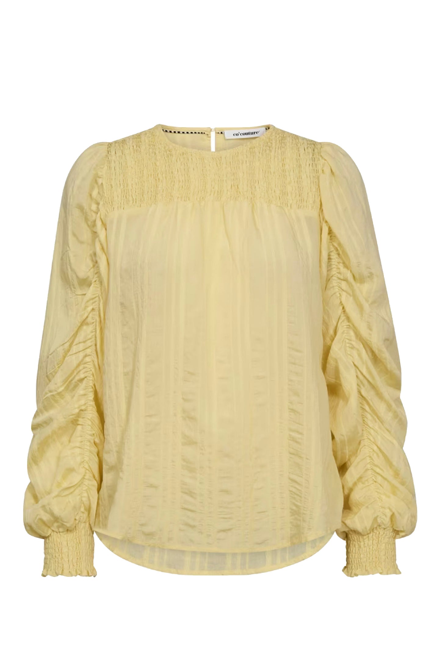 CO'COUTURE KESICC DRAPE SLEEVE BLOUSE - Back view showing pale yellow tone and draped sleeve detail