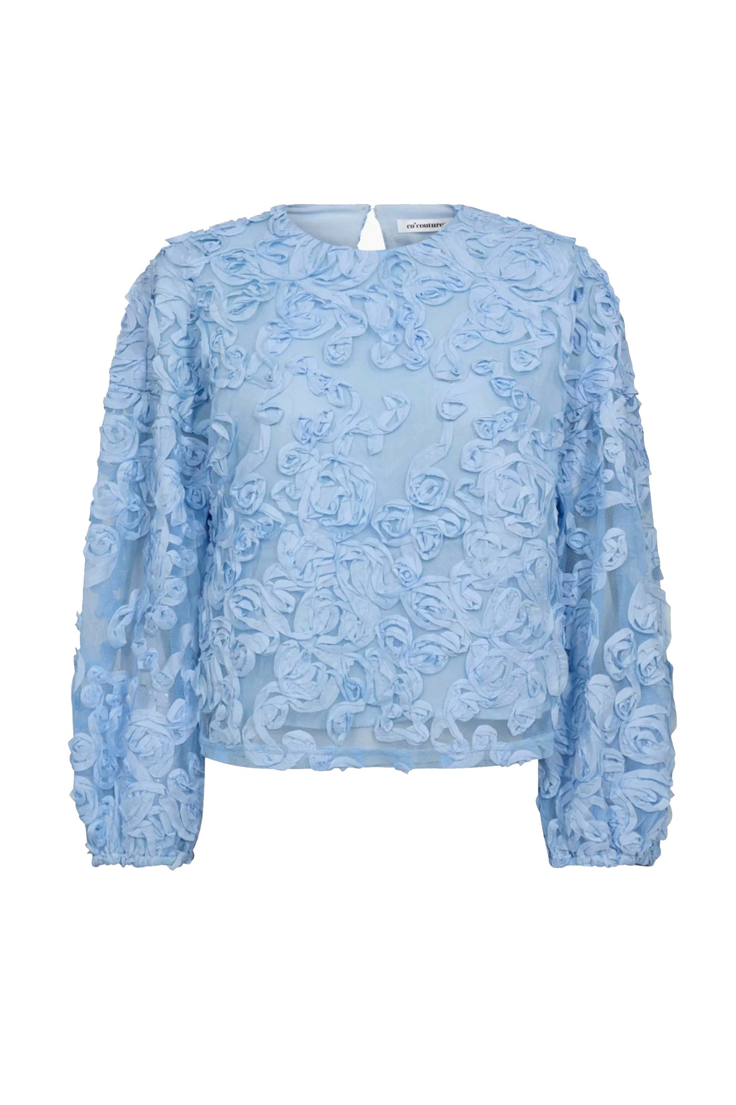 CO'COUTURE TESSYCC FLOWER BLOUSE - Front view showing pale blue tone and delicate floral motif detailing