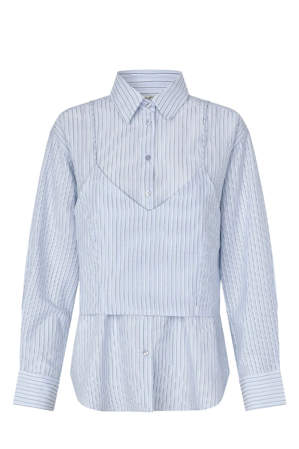 Light blue and white striped shirt on a white background