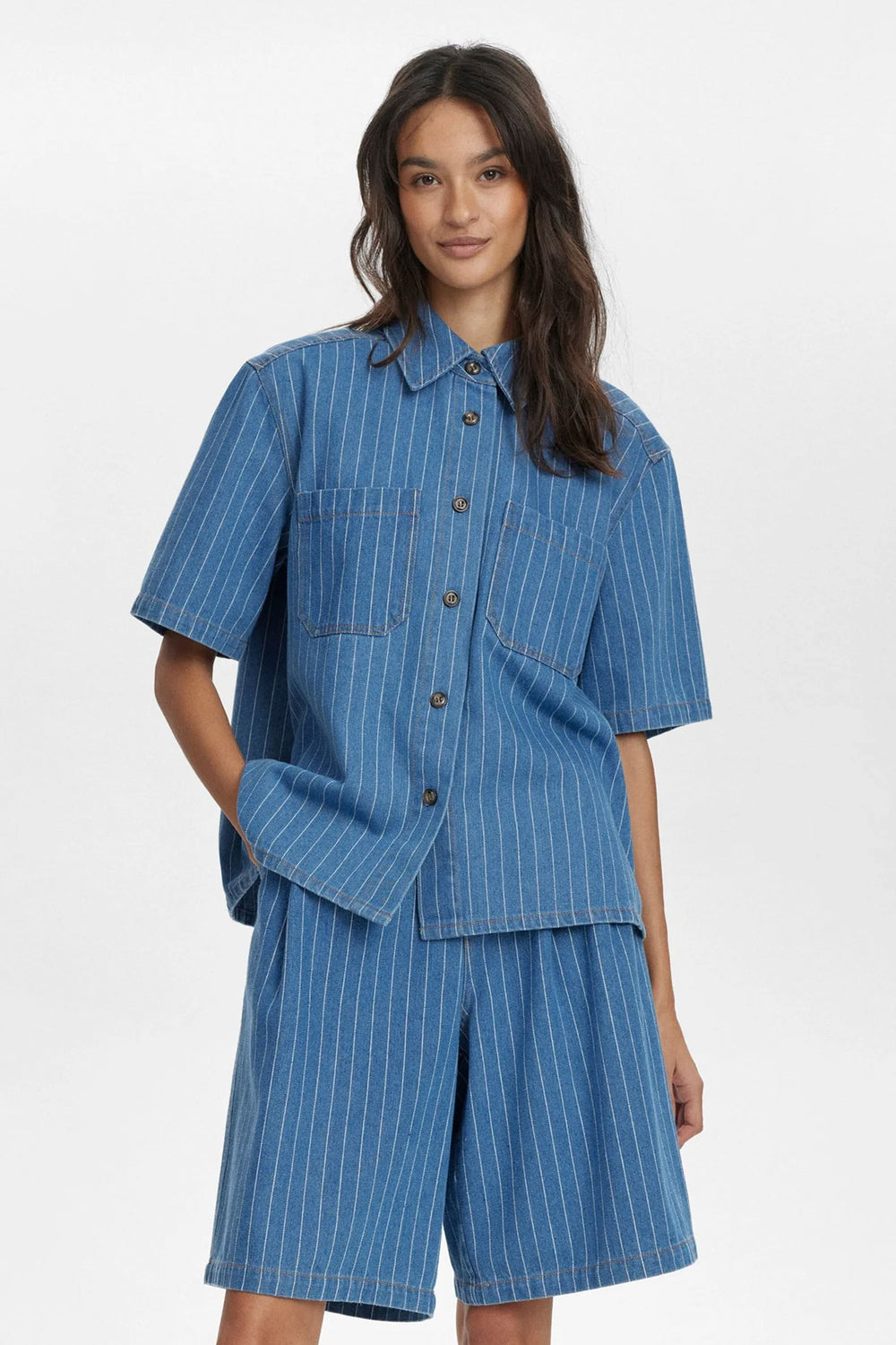 Pukas Surf Shop Woman Shirt Numph Nulucie Dark Blue Denim