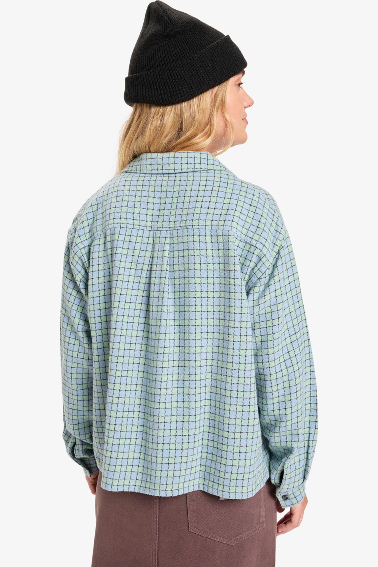 Pukas Surf Shop Quiksilver plaid flannel shirt women relaxed silhouette soft texture