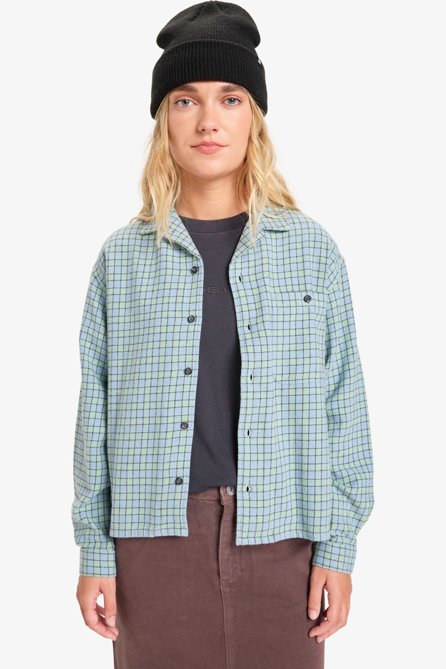 Pukas Surf Shop Quiksilver plaid flannel shirt women relaxed silhouette soft texture