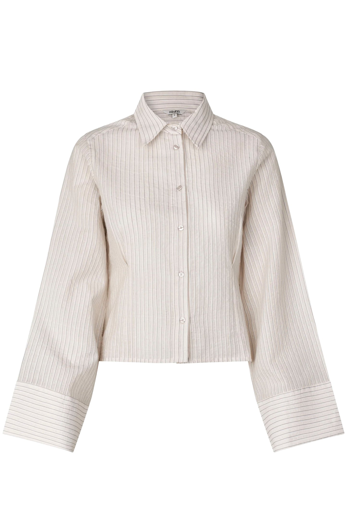 Grey striped mbyM Kalanna shirt on a white background