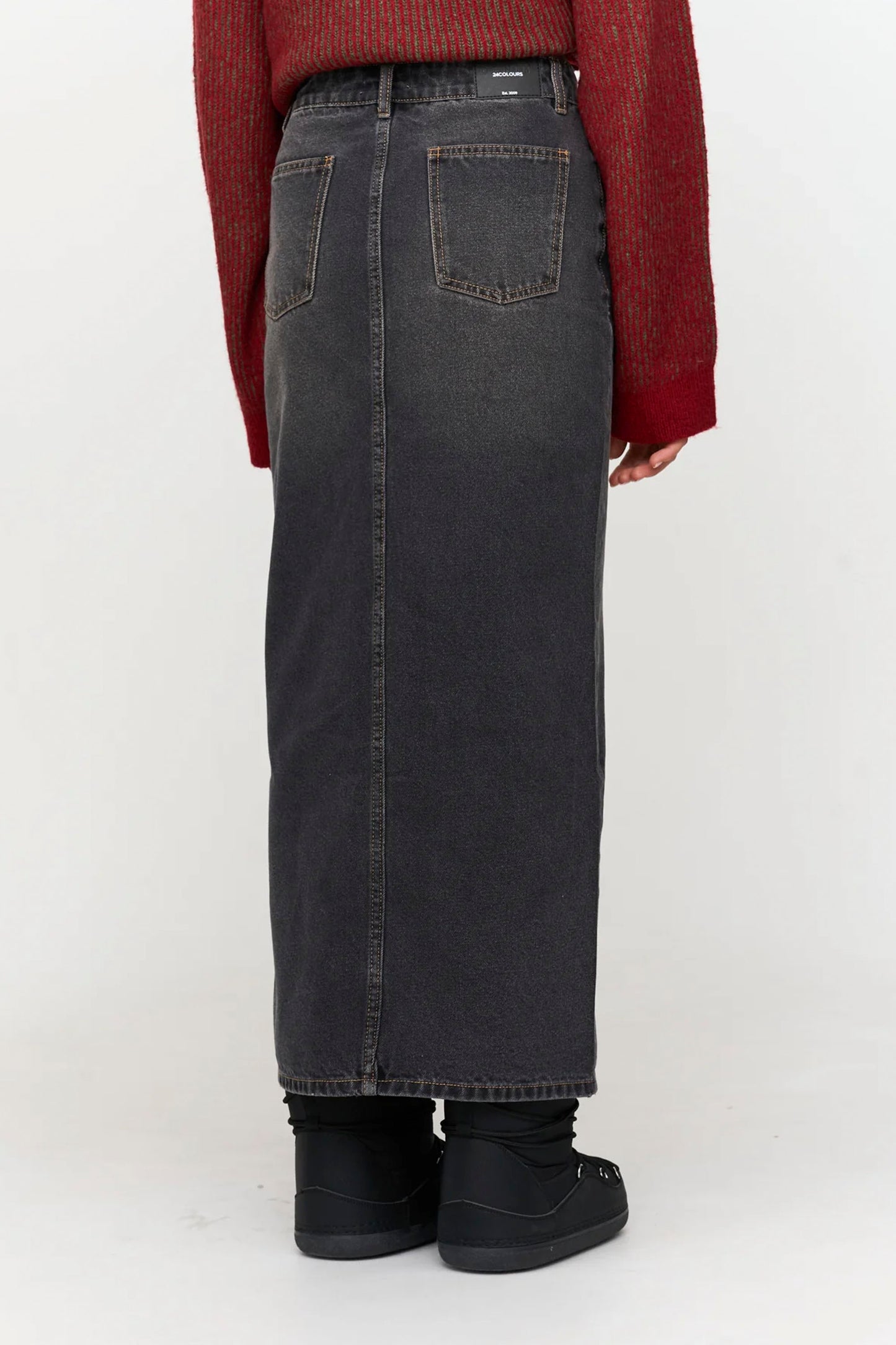 24 Colours Pukas Surf Shop charcoal midi skirt side slit relaxed drape