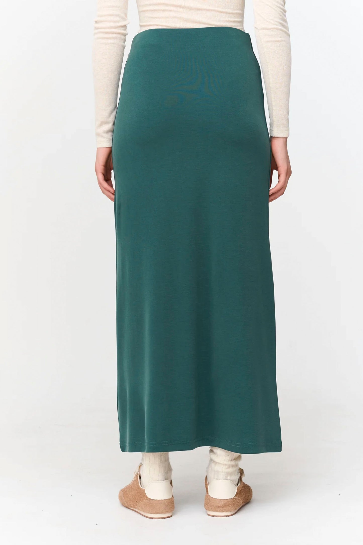 24 Colours Pukas Surf Shop soft green midi skirt relaxed drape modern silhouette